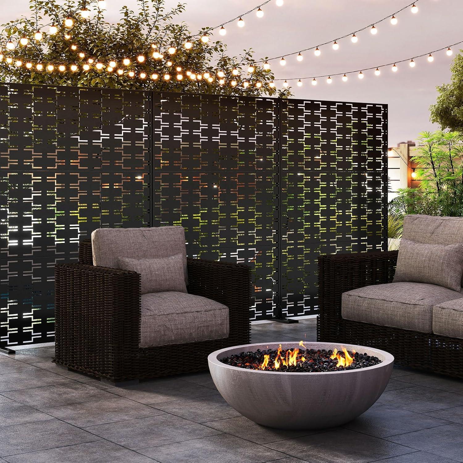 image:imageGiantex Metal Privacy Screen 72H x 48W PowderCoated Decorative Outdoor Fence Panel Wall Divider for Room Separation Freestanding Patio Divider for Garden Balcony amp Yard Brick PatternBlack Brick Pattern