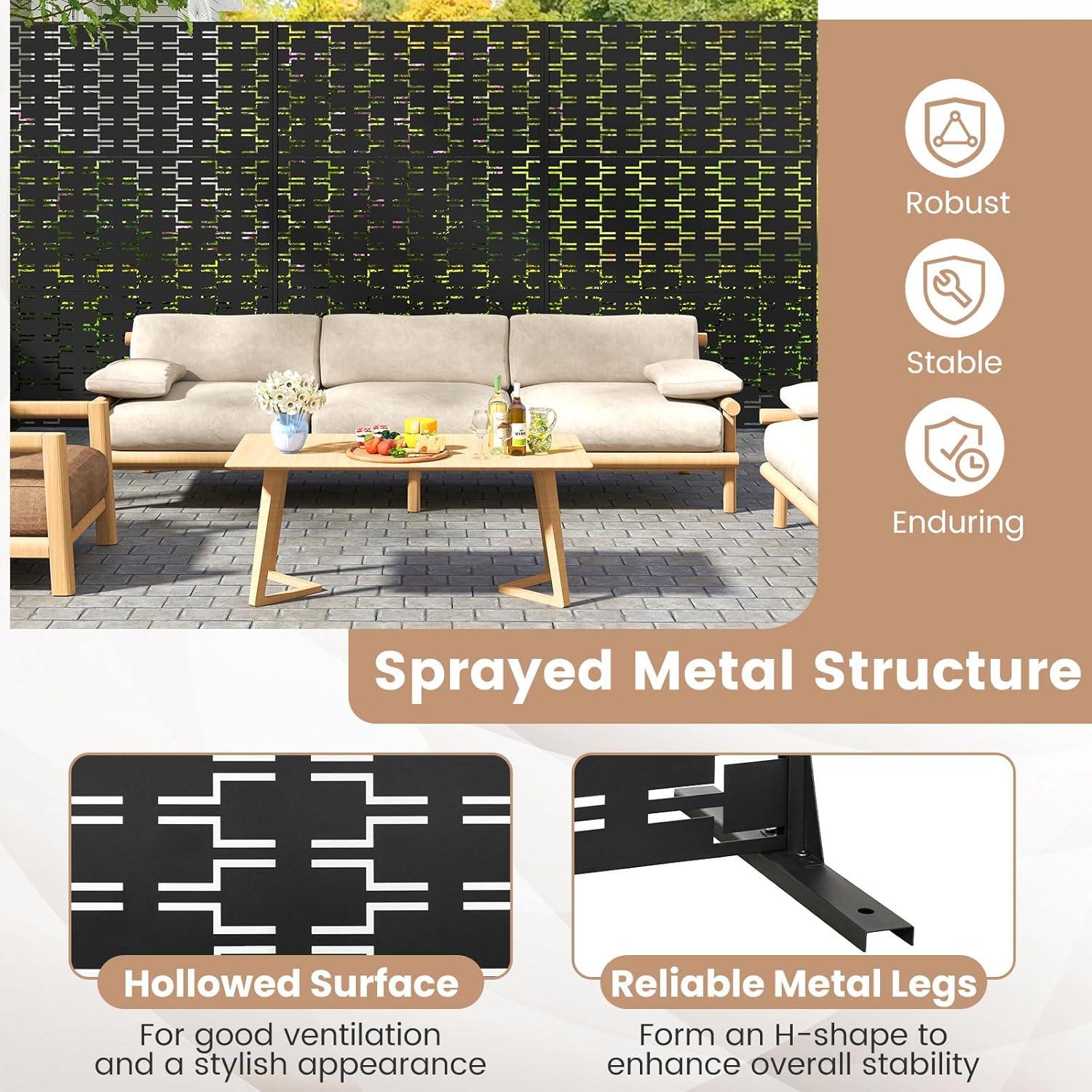 image:imageGiantex Metal Privacy Screen 72H x 48W PowderCoated Decorative Outdoor Fence Panel Wall Divider for Room Separation Freestanding Patio Divider for Garden Balcony amp Yard Brick PatternBlack Brick Pattern