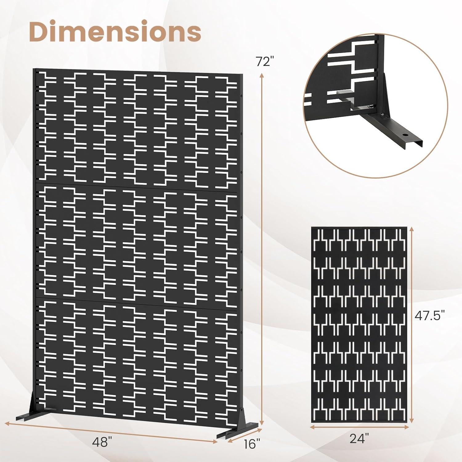 image:imageGiantex Metal Privacy Screen 72H x 48W PowderCoated Decorative Outdoor Fence Panel Wall Divider for Room Separation Freestanding Patio Divider for Garden Balcony amp Yard Brick PatternBlack Brick Pattern