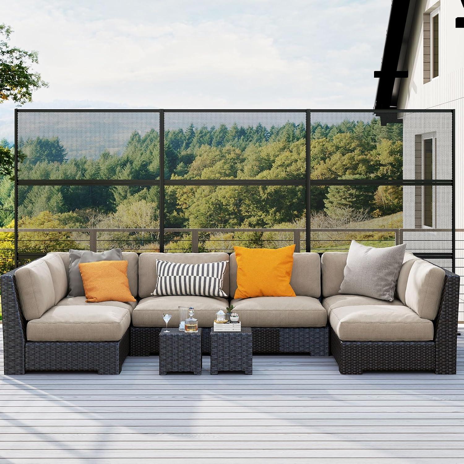 image:imageGiantex Metal Privacy Screen 72H x 48W PowderCoated Decorative Outdoor Fence Panel Wall Divider for Room Separation Freestanding Patio Divider for Garden Balcony amp Yard Brick PatternBlack Mesh Pattern