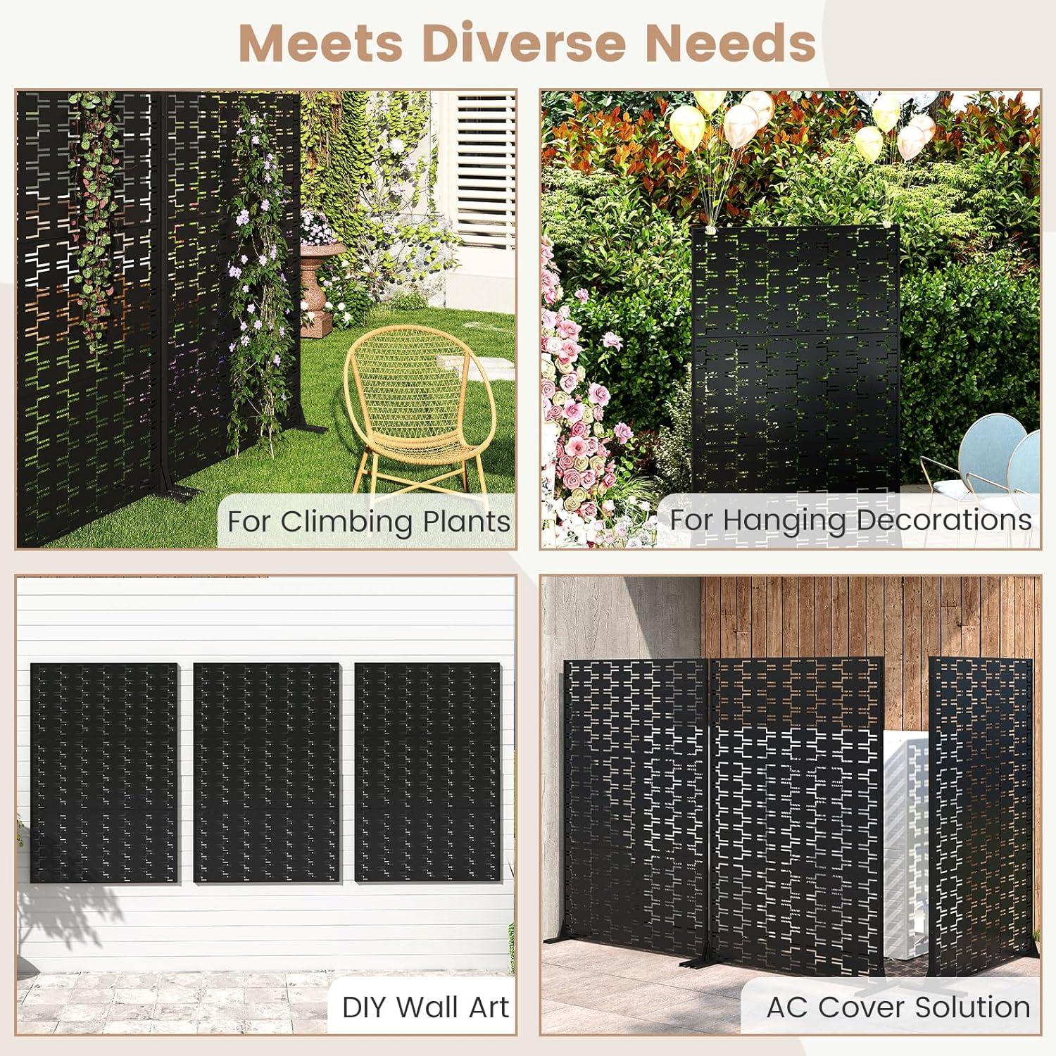 image:imageGiantex Metal Privacy Screen 72H x 48W PowderCoated Decorative Outdoor Fence Panel Wall Divider for Room Separation Freestanding Patio Divider for Garden Balcony amp Yard Brick PatternBlack Brick Pattern
