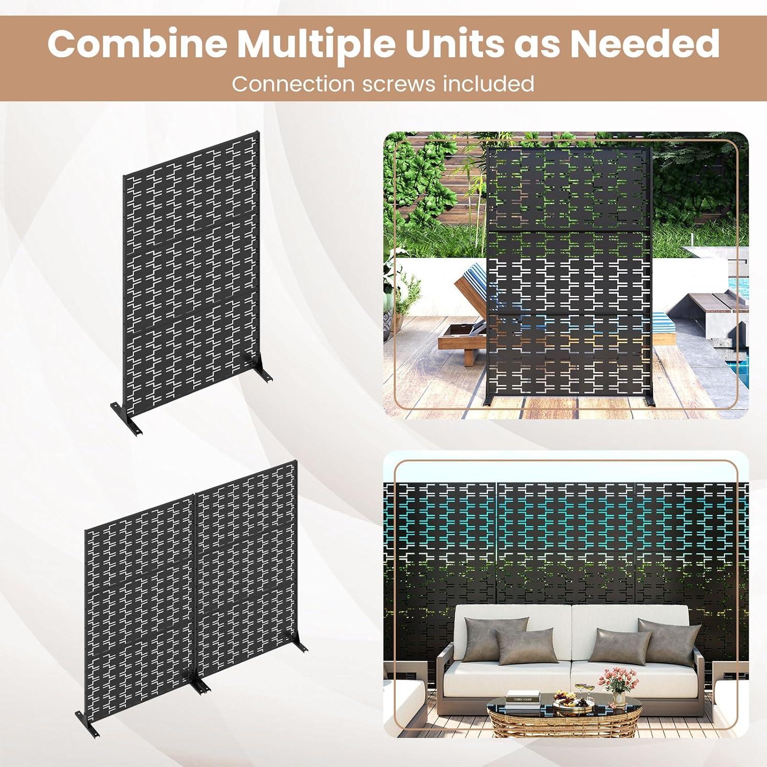 image:imageGiantex Metal Privacy Screen 72H x 48W PowderCoated Decorative Outdoor Fence Panel Wall Divider for Room Separation Freestanding Patio Divider for Garden Balcony amp Yard Brick PatternBlack Brick Pattern