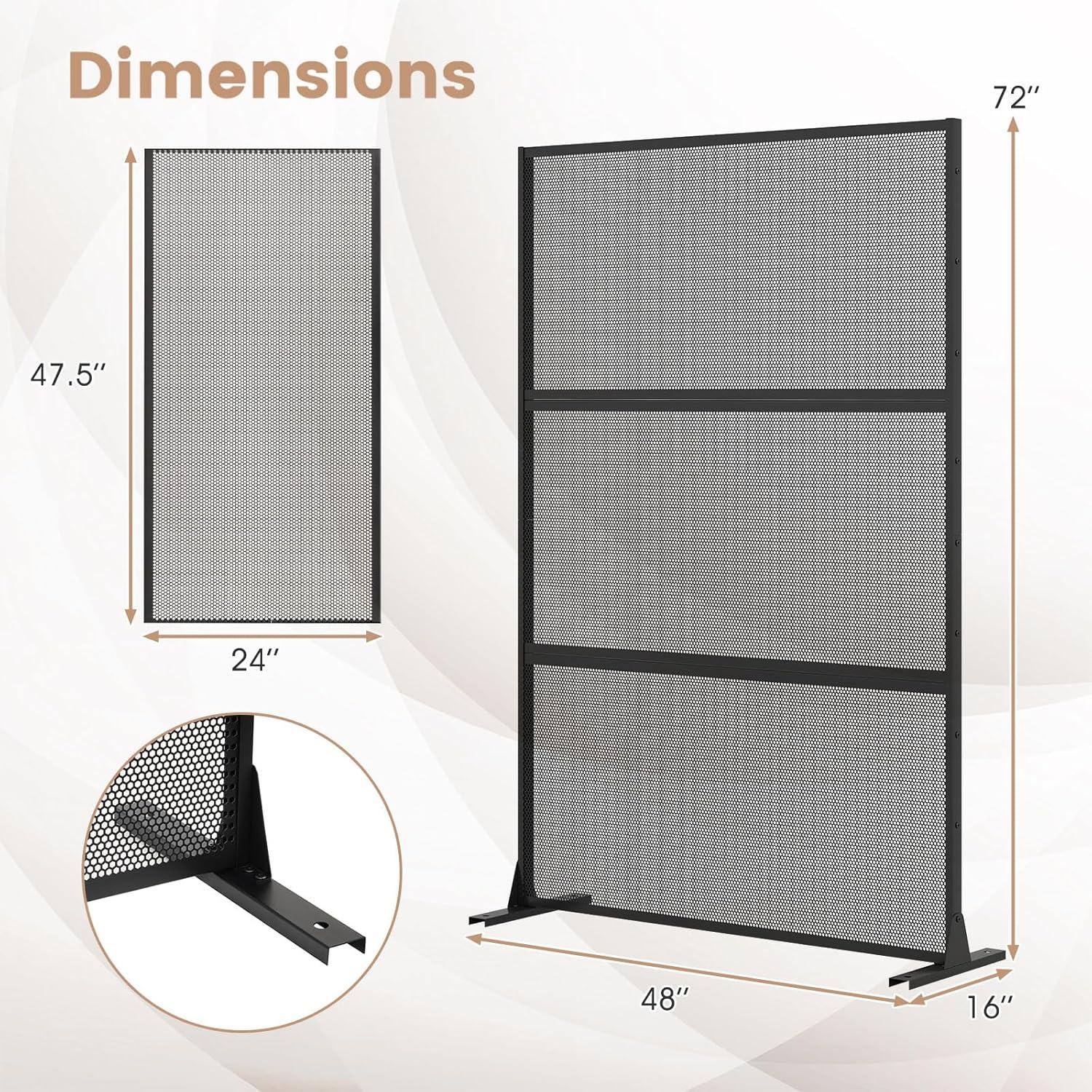 image:imageGiantex Metal Privacy Screen 72H x 48W PowderCoated Decorative Outdoor Fence Panel Wall Divider for Room Separation Freestanding Patio Divider for Garden Balcony amp Yard Brick PatternBlack Mesh Pattern