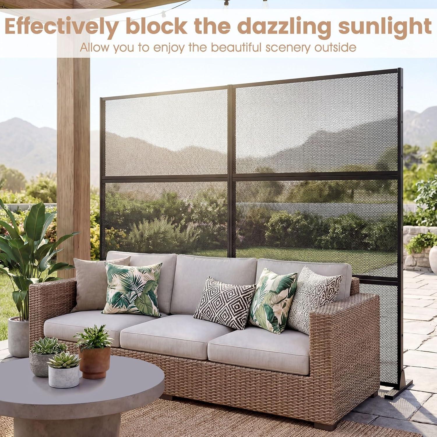 image:imageGiantex Metal Privacy Screen 72H x 48W PowderCoated Decorative Outdoor Fence Panel Wall Divider for Room Separation Freestanding Patio Divider for Garden Balcony amp Yard Brick PatternBlack Mesh Pattern