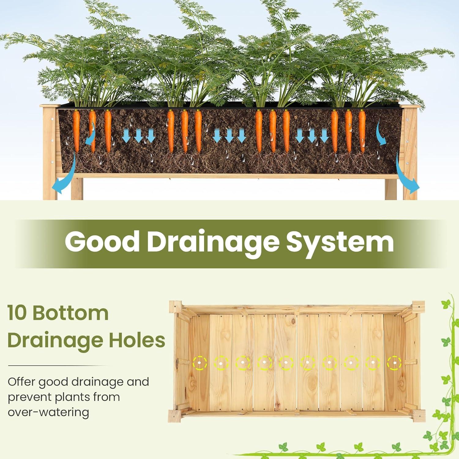 image:imageGiantex Mobile Raised Garden Bed Wood Planter Box with Wheels Storage Shelf amp Liner 47x23x33 Rolling Raised Bed for Indoor Outdoor Plants Vegetables Flower Herbs Fruit Gardening2