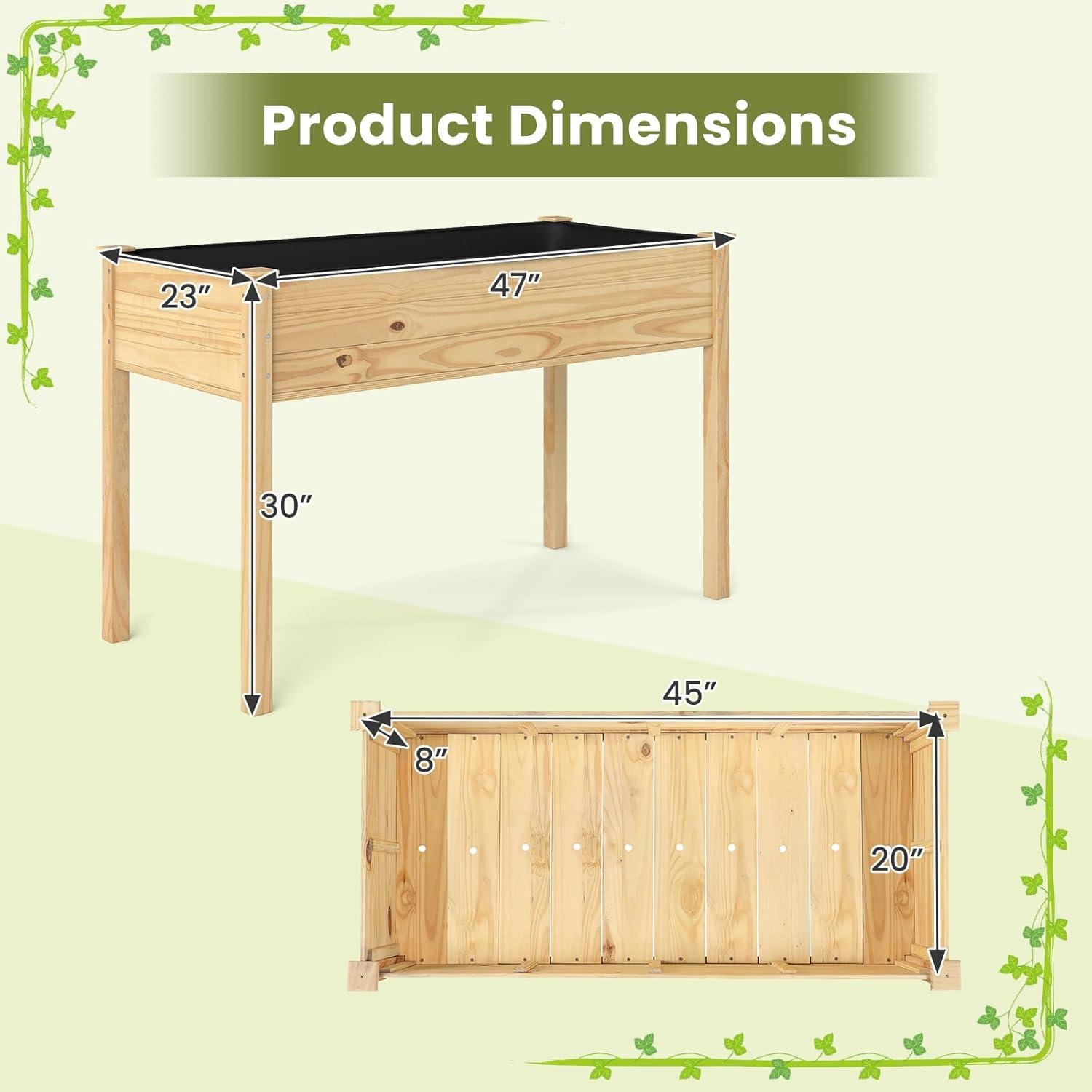 image:imageGiantex Mobile Raised Garden Bed Wood Planter Box with Wheels Storage Shelf amp Liner 47x23x33 Rolling Raised Bed for Indoor Outdoor Plants Vegetables Flower Herbs Fruit Gardening2