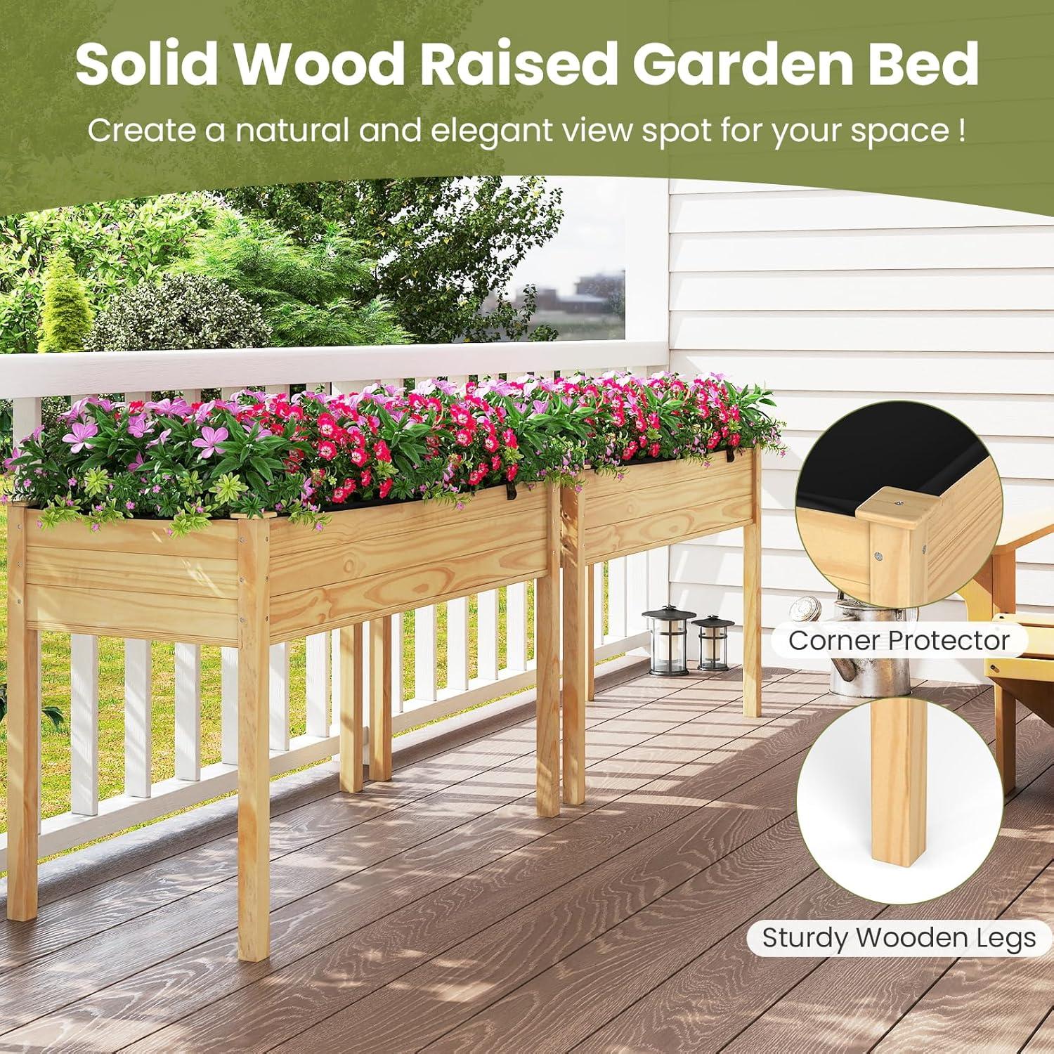 image:imageGiantex Mobile Raised Garden Bed Wood Planter Box with Wheels Storage Shelf amp Liner 47x23x33 Rolling Raised Bed for Indoor Outdoor Plants Vegetables Flower Herbs Fruit Gardening2