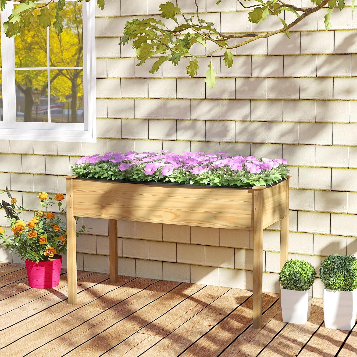 image:imageGiantex Mobile Raised Garden Bed Wood Planter Box with Wheels Storage Shelf amp Liner 47x23x33 Rolling Raised Bed for Indoor Outdoor Plants Vegetables Flower Herbs Fruit Gardening2
