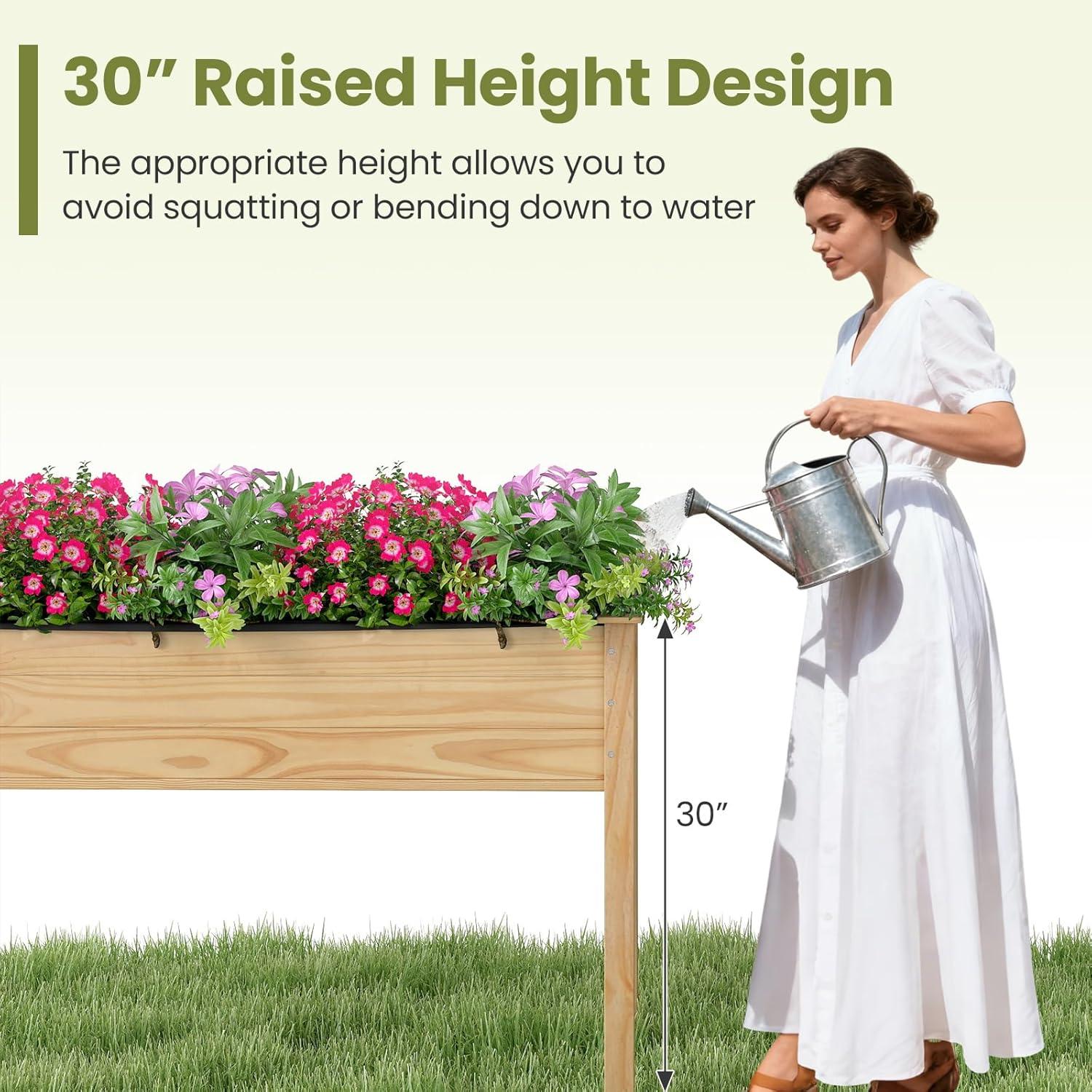 image:imageGiantex Mobile Raised Garden Bed Wood Planter Box with Wheels Storage Shelf amp Liner 47x23x33 Rolling Raised Bed for Indoor Outdoor Plants Vegetables Flower Herbs Fruit Gardening2