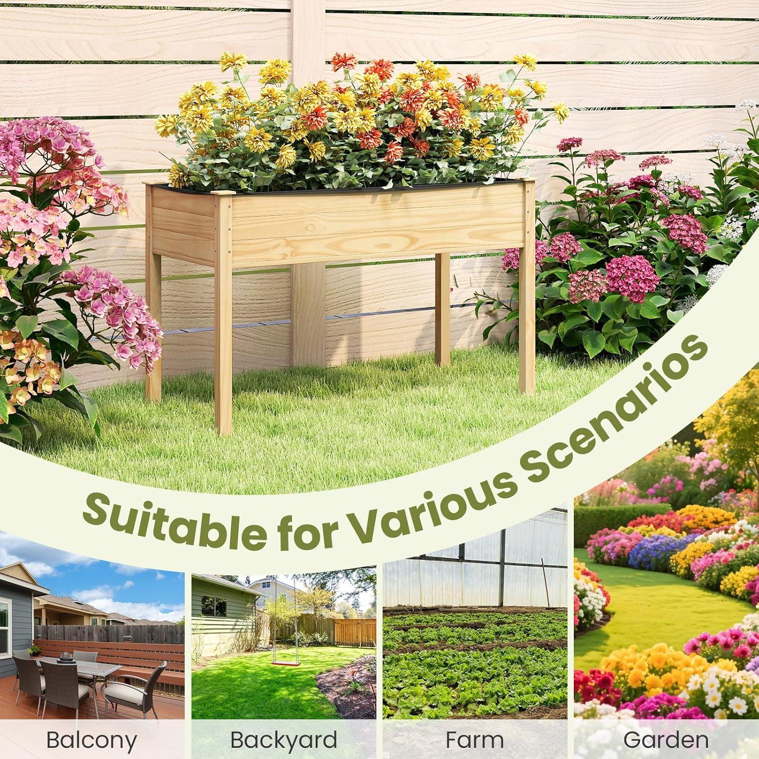 image:imageGiantex Mobile Raised Garden Bed Wood Planter Box with Wheels Storage Shelf amp Liner 47x23x33 Rolling Raised Bed for Indoor Outdoor Plants Vegetables Flower Herbs Fruit Gardening2