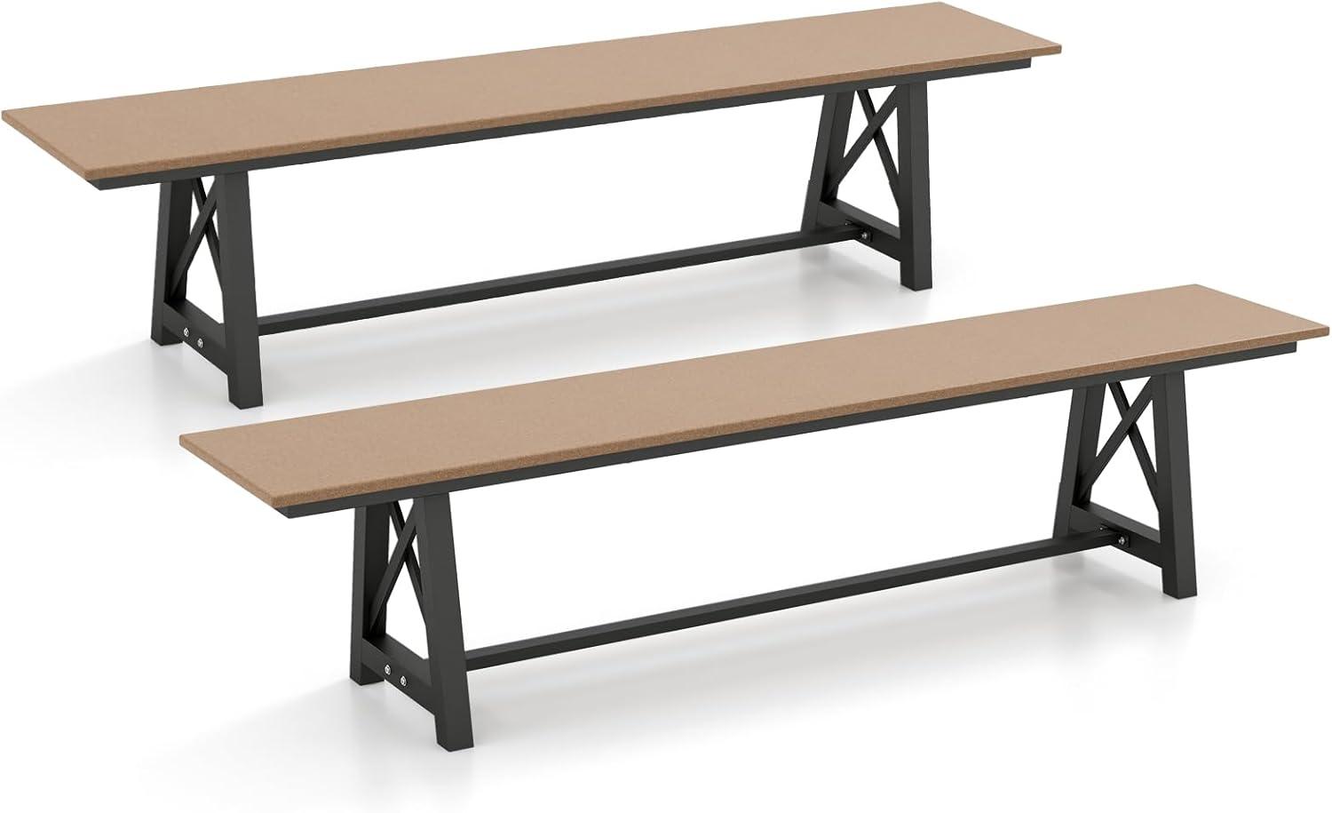 image:imageGiantex Outdoor Bench 34 Person Garden Bench 72 Long Patio Bench with Metal Frame 1100 LBS Capacity Weatherproof Backless Park Bench Outside Dining Bench for Lawn Front Porch BackyardBrownblack