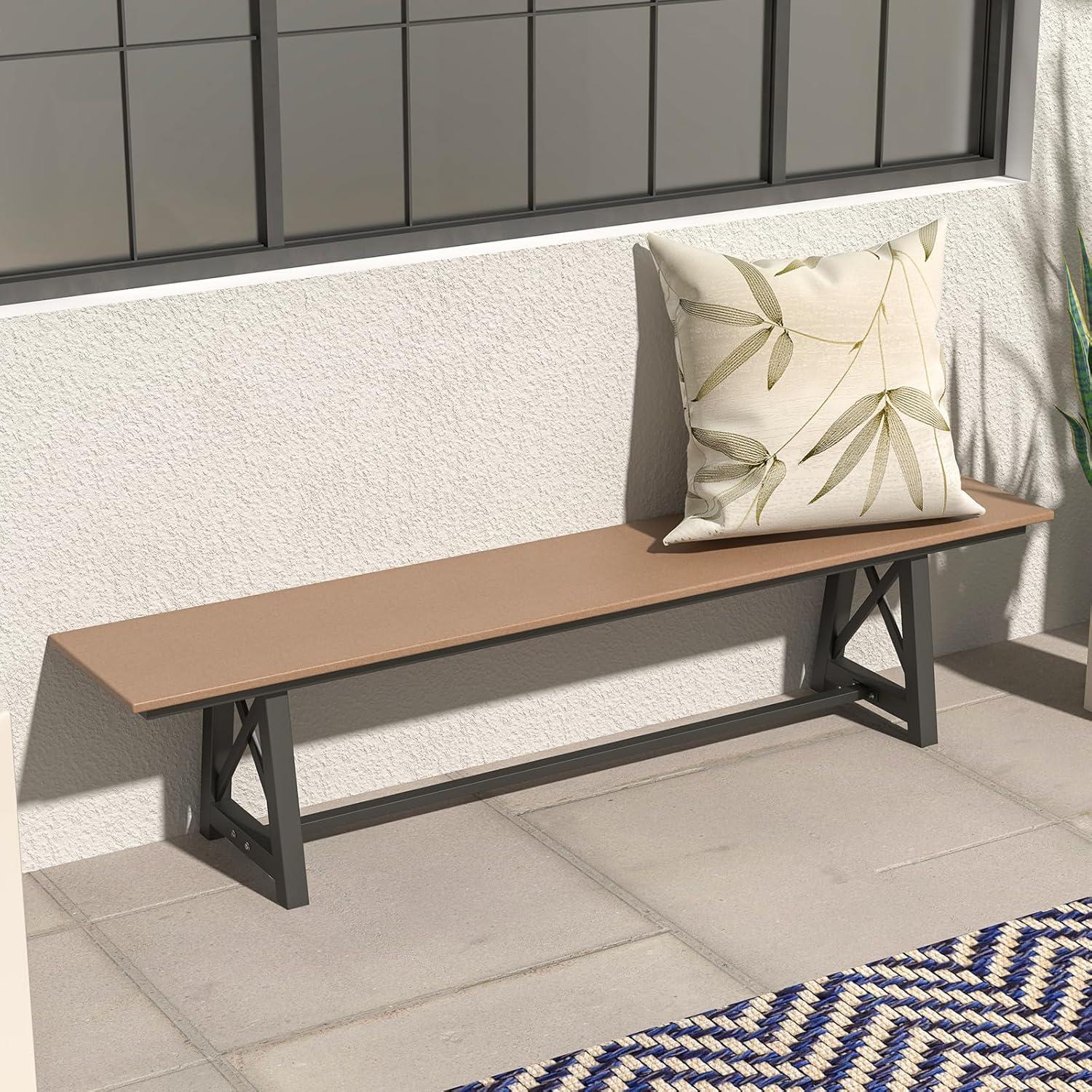 image:imageGiantex Outdoor Bench 34 Person Garden Bench 72 Long Patio Bench with Metal Frame 1100 LBS Capacity Weatherproof Backless Park Bench Outside Dining Bench for Lawn Front Porch BackyardBrownblack