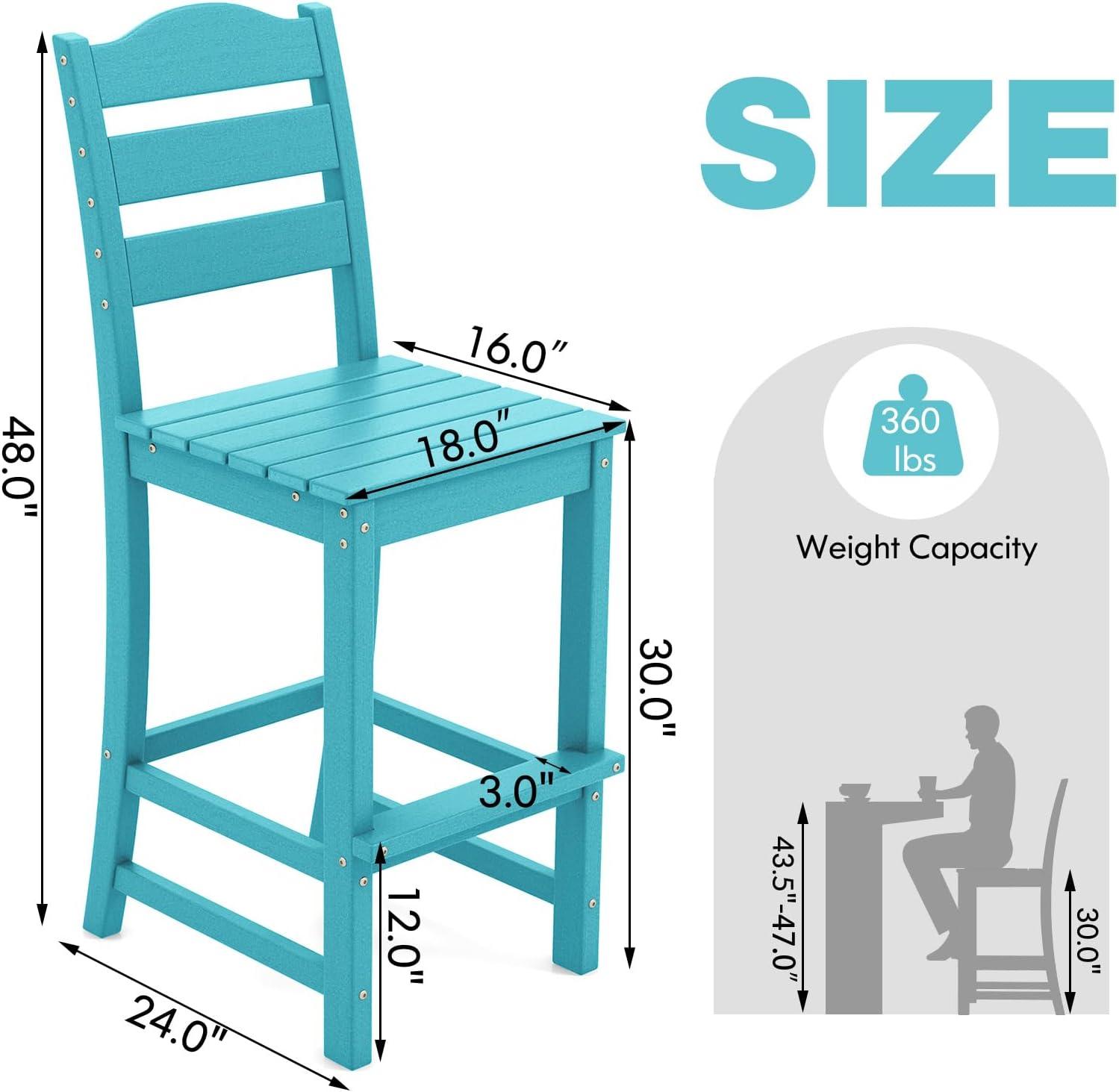 image:imageGiantex Outdoor HDPE Bar Stool Patio Tall Bar Chair with Backrest and Footrest 30 Inches Counter Height Barstools for Garden Backyard Weather Resistance Easy Maintenance 2 BlackTurquoise