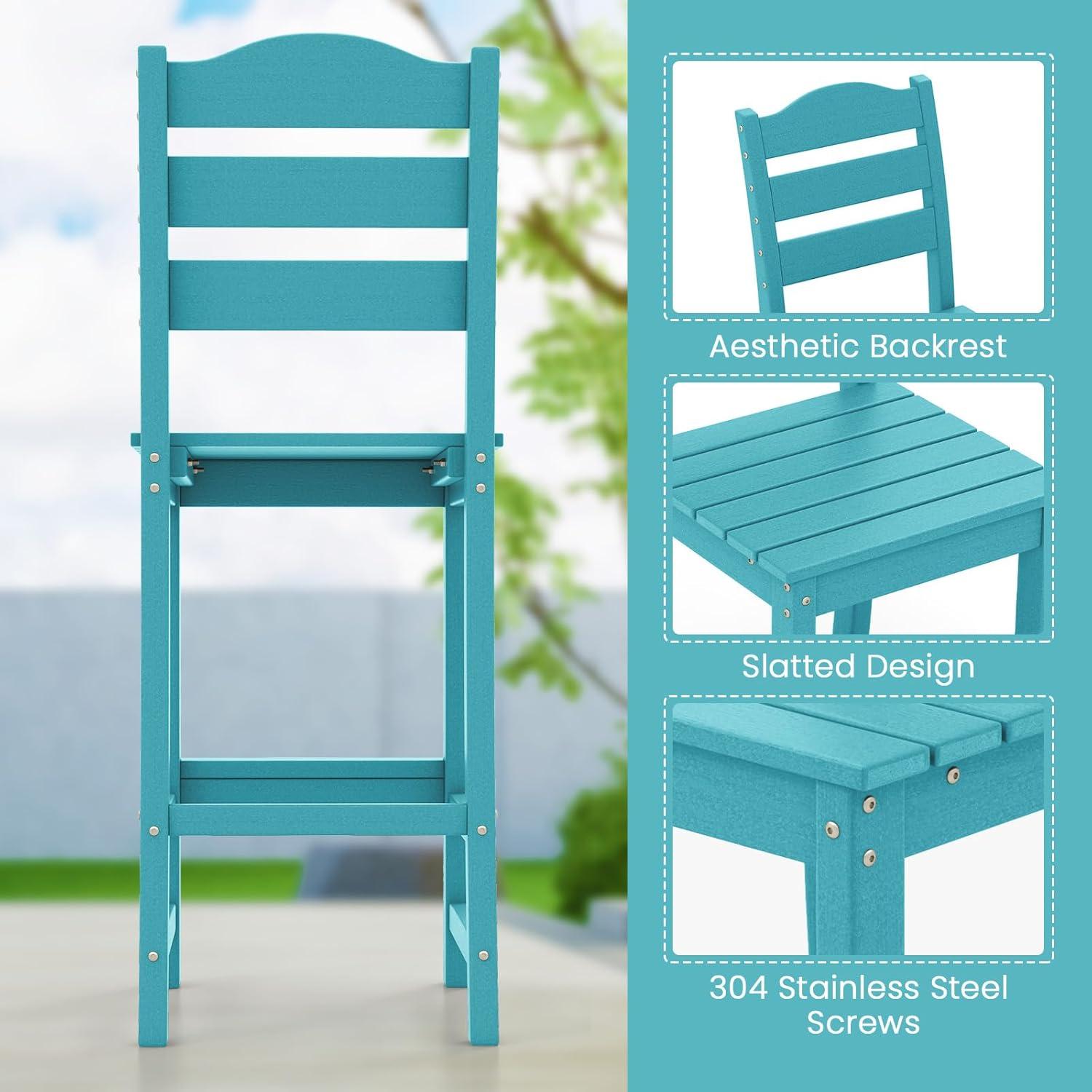 image:imageGiantex Outdoor HDPE Bar Stool Patio Tall Bar Chair with Backrest and Footrest 30 Inches Counter Height Barstools for Garden Backyard Weather Resistance Easy Maintenance 2 BlackTurquoise