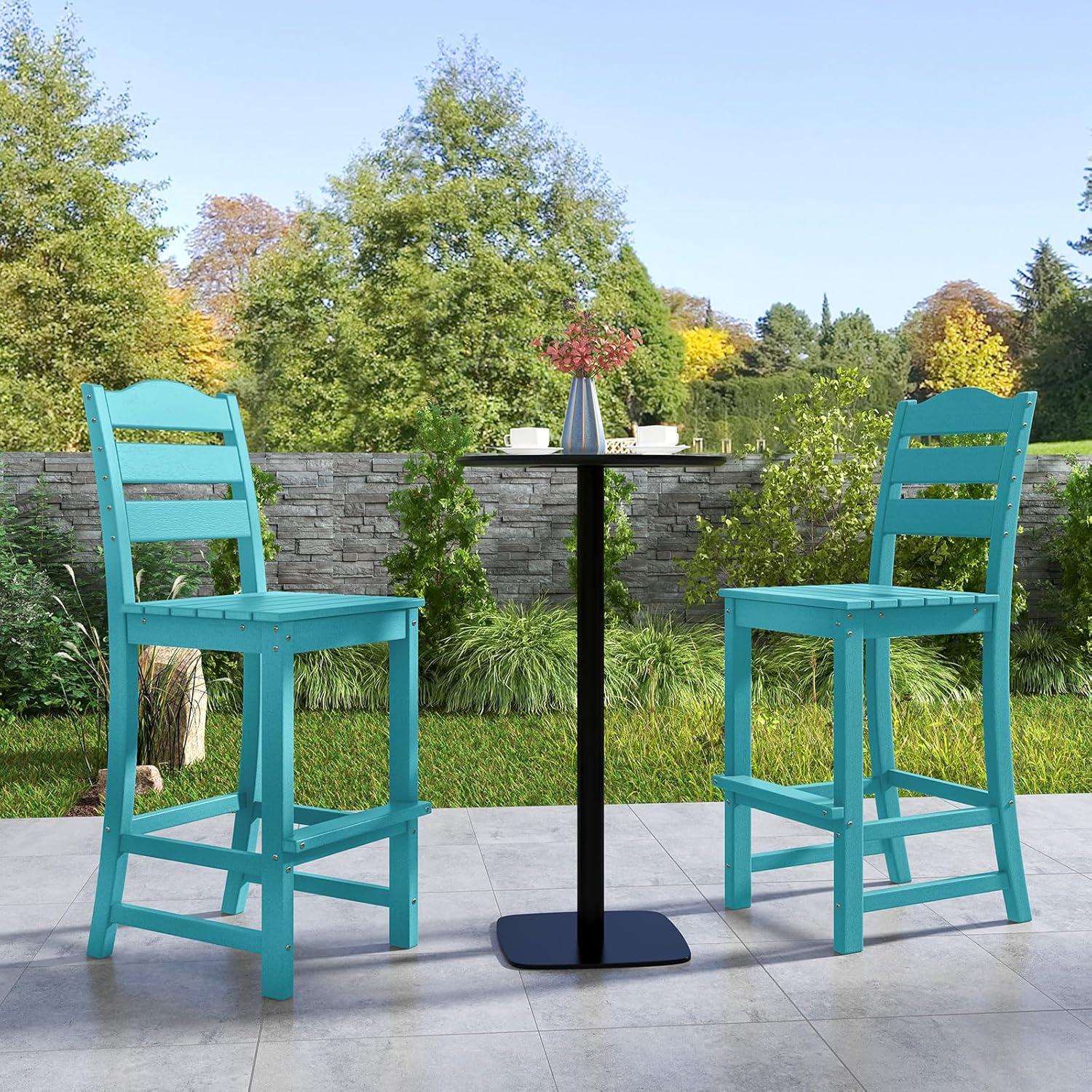 image:imageGiantex Outdoor HDPE Bar Stool Patio Tall Bar Chair with Backrest and Footrest 30 Inches Counter Height Barstools for Garden Backyard Weather Resistance Easy Maintenance 2 BlackTurquoise