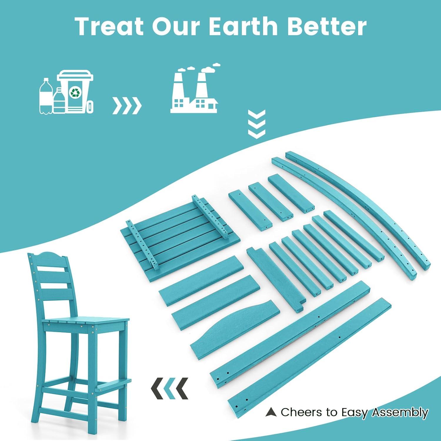 image:imageGiantex Outdoor HDPE Bar Stool Patio Tall Bar Chair with Backrest and Footrest 30 Inches Counter Height Barstools for Garden Backyard Weather Resistance Easy Maintenance 2 BlackTurquoise