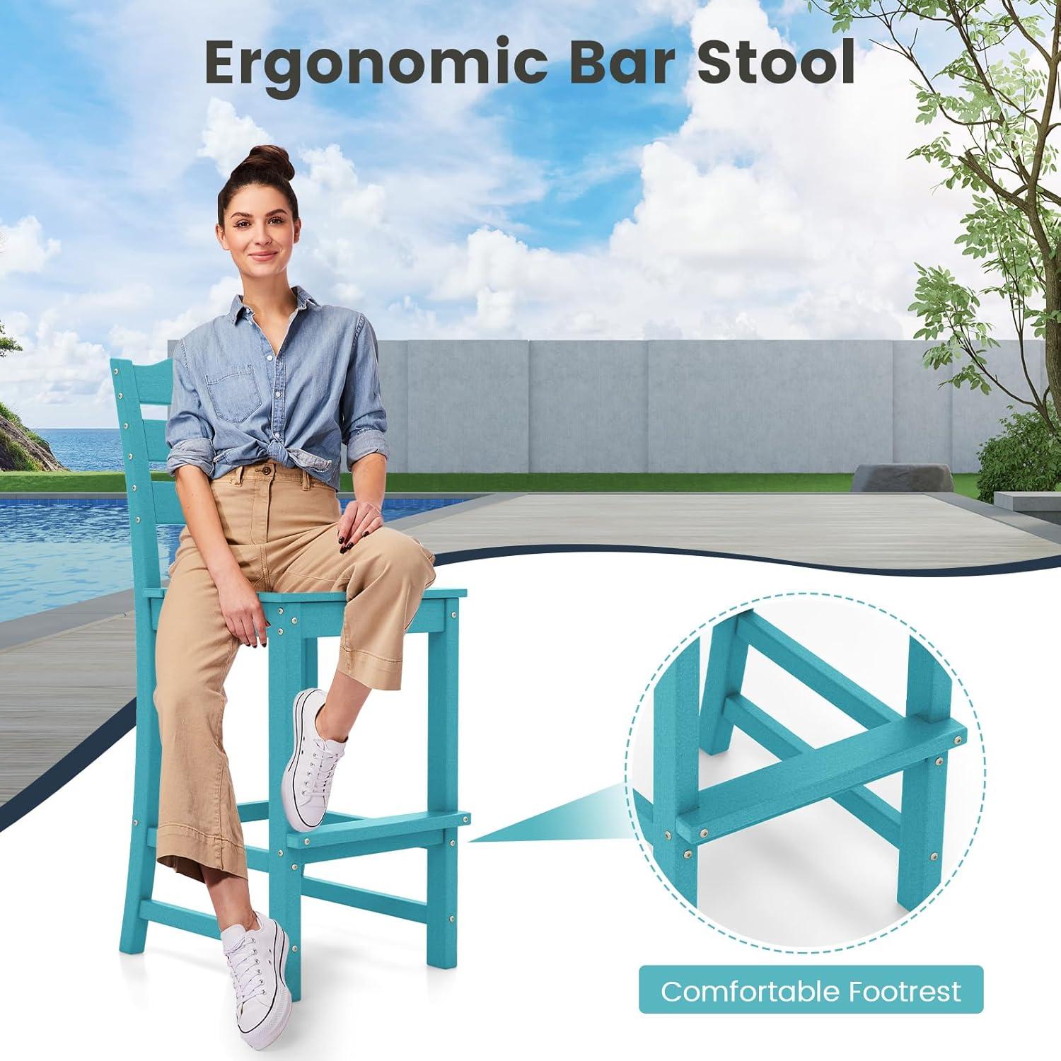 image:imageGiantex Outdoor HDPE Bar Stool Patio Tall Bar Chair with Backrest and Footrest 30 Inches Counter Height Barstools for Garden Backyard Weather Resistance Easy Maintenance 2 BlackTurquoise