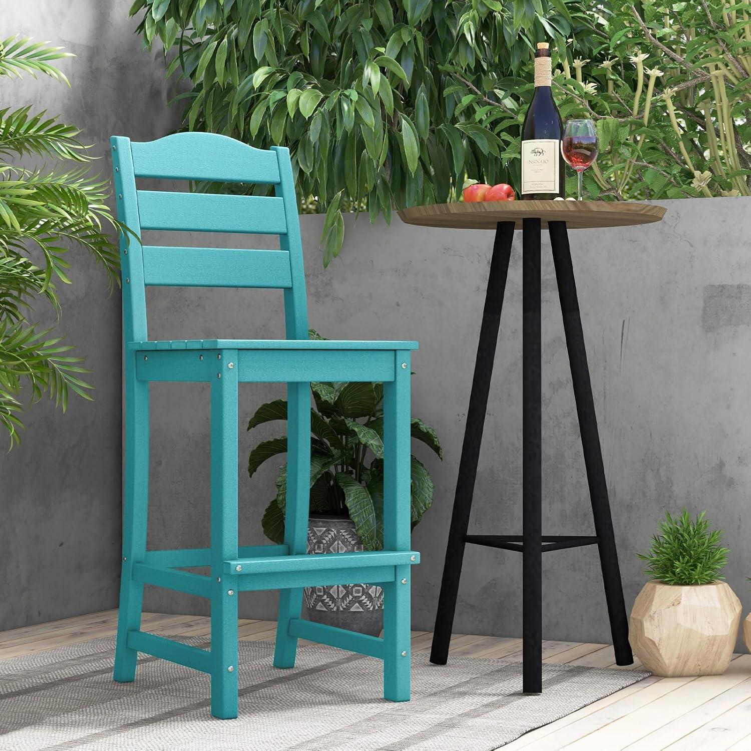 image:imageGiantex Outdoor HDPE Bar Stool Patio Tall Bar Chair with Backrest and Footrest 30 Inches Counter Height Barstools for Garden Backyard Weather Resistance Easy Maintenance 2 BlackTurquoise