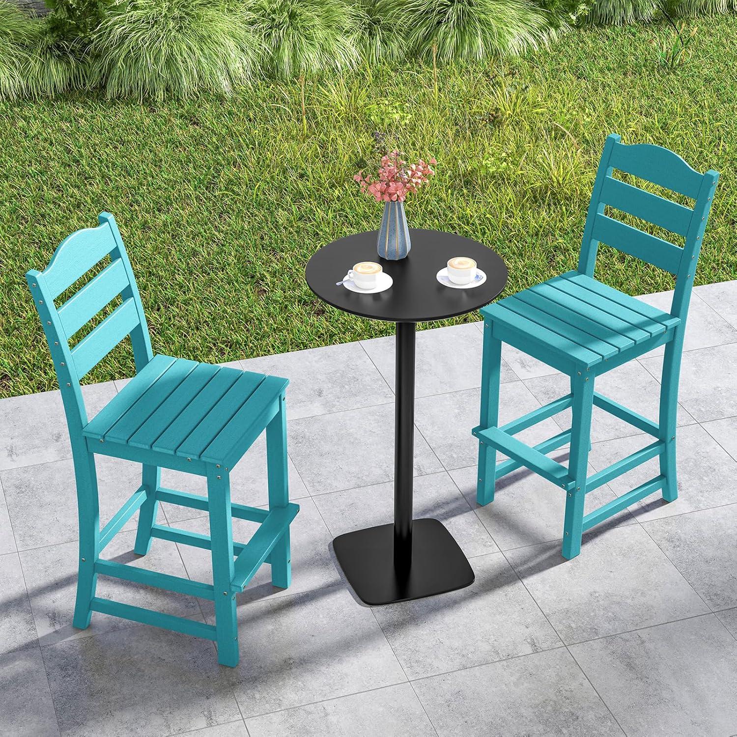 image:imageGiantex Outdoor HDPE Bar Stool Patio Tall Bar Chair with Backrest and Footrest 30 Inches Counter Height Barstools for Garden Backyard Weather Resistance Easy Maintenance 2 BlackTurquoise