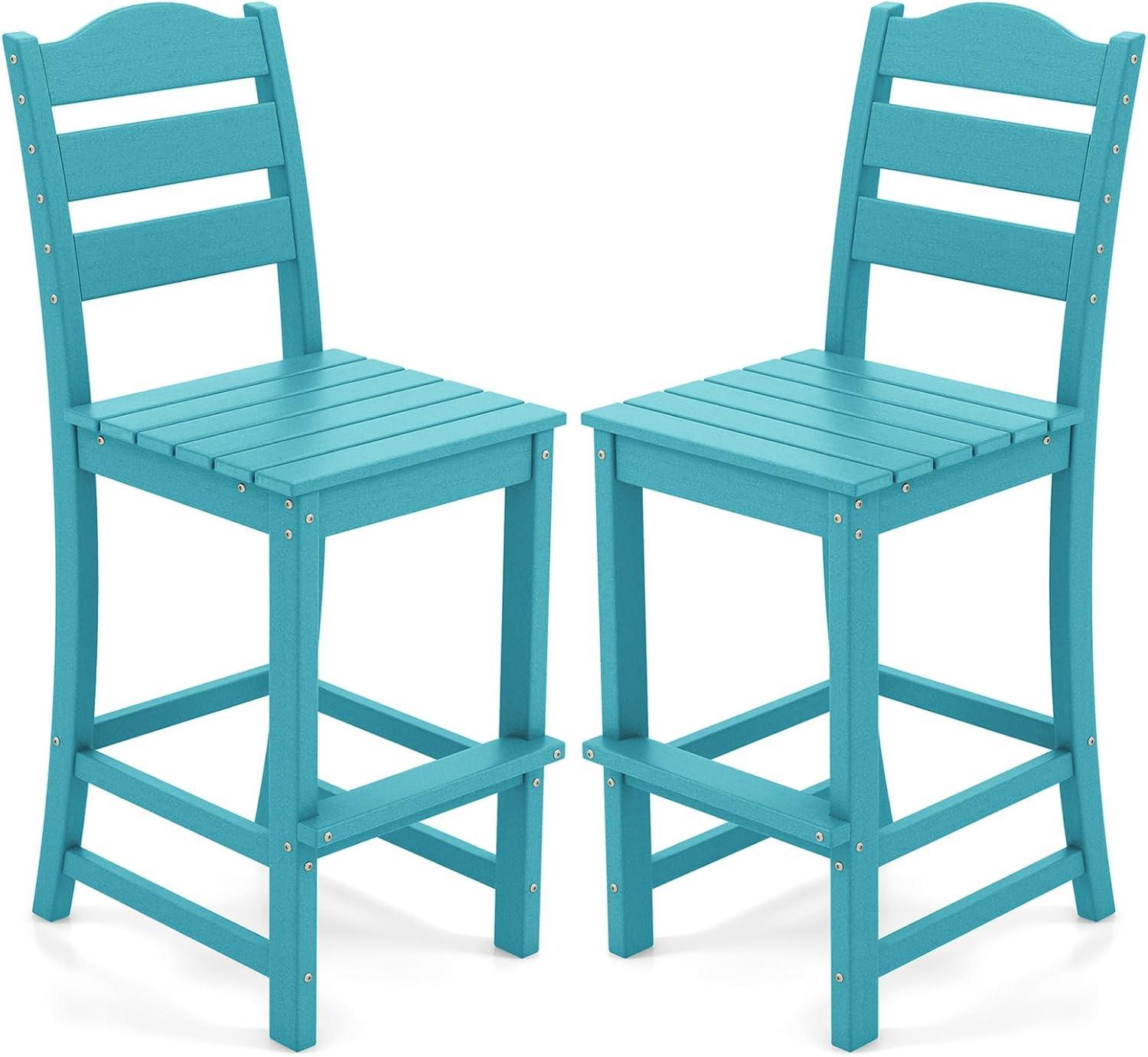 image:imageGiantex Outdoor HDPE Bar Stool Patio Tall Bar Chair with Backrest and Footrest 30 Inches Counter Height Barstools for Garden Backyard Weather Resistance Easy Maintenance 2 BlackTurquoise