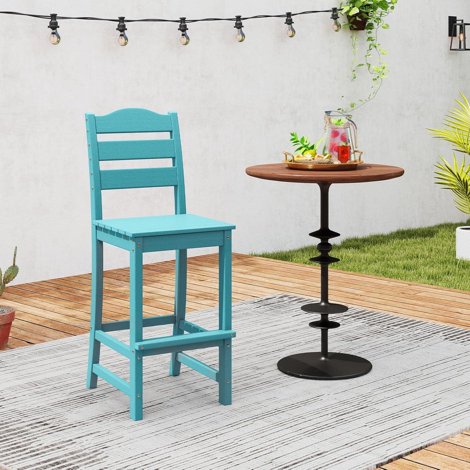 image:imageGiantex Outdoor HDPE Bar Stool Patio Tall Bar Chair with Backrest and Footrest 30 Inches Counter Height Barstools for Garden Backyard Weather Resistance Easy Maintenance 2 BlackTurquoise