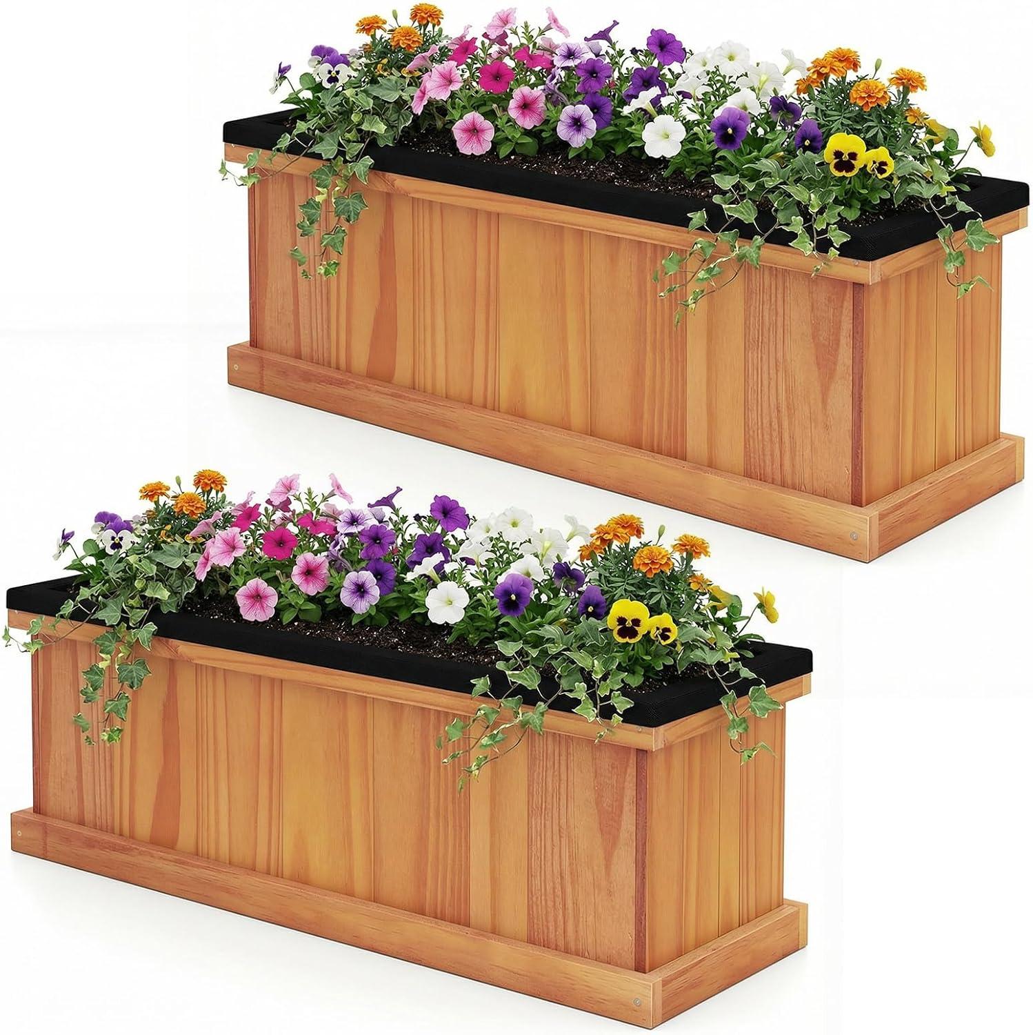 image:imageGiantex Outdoor Raised Garden Bed 40 x 13 x 12 Pine Wood Planter Box with 3 Drainage Holes Removable Bottom amp Bed Liner Rectangular Flower Container for Vegetables Herbs Indoor amp OutdoorOrange