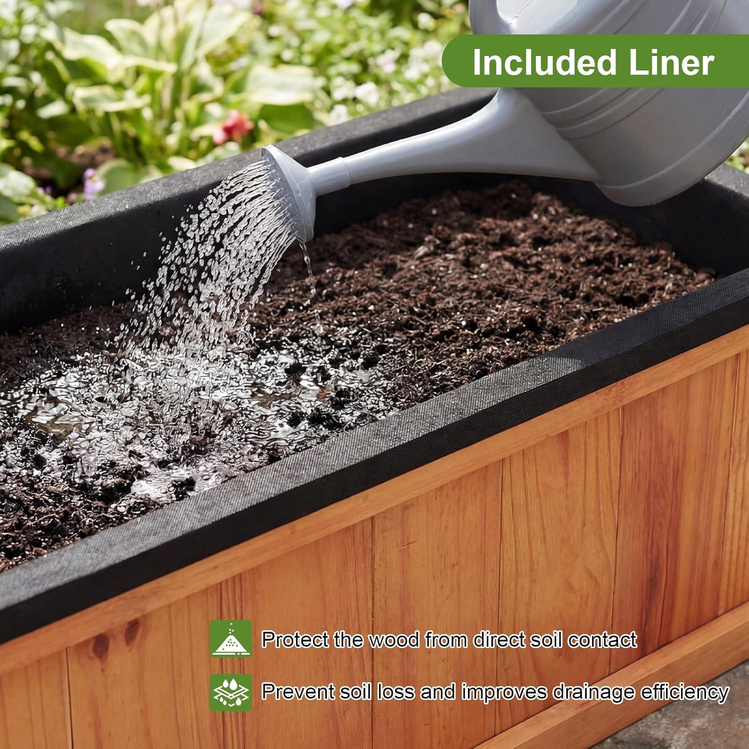 image:imageGiantex Outdoor Raised Garden Bed 40 x 13 x 12 Pine Wood Planter Box with 3 Drainage Holes Removable Bottom amp Bed Liner Rectangular Flower Container for Vegetables Herbs Indoor amp OutdoorOrange