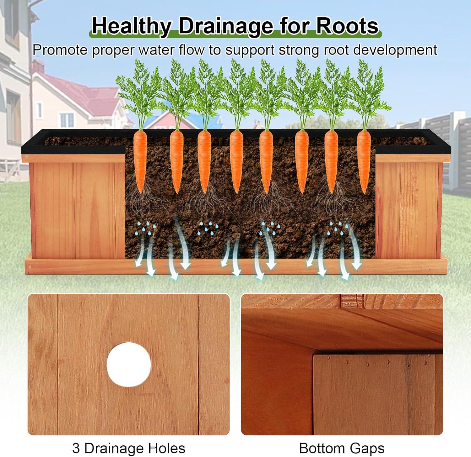 image:imageGiantex Outdoor Raised Garden Bed 40 x 13 x 12 Pine Wood Planter Box with 3 Drainage Holes Removable Bottom amp Bed Liner Rectangular Flower Container for Vegetables Herbs Indoor amp OutdoorOrange