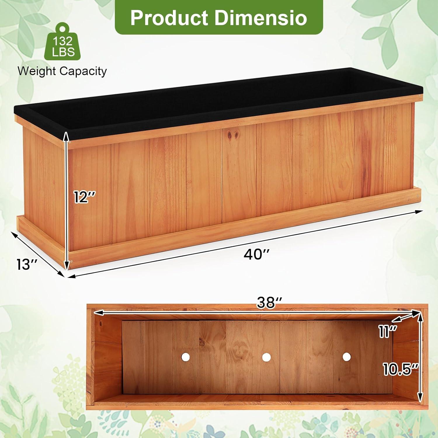image:imageGiantex Outdoor Raised Garden Bed 40 x 13 x 12 Pine Wood Planter Box with 3 Drainage Holes Removable Bottom amp Bed Liner Rectangular Flower Container for Vegetables Herbs Indoor amp OutdoorOrange