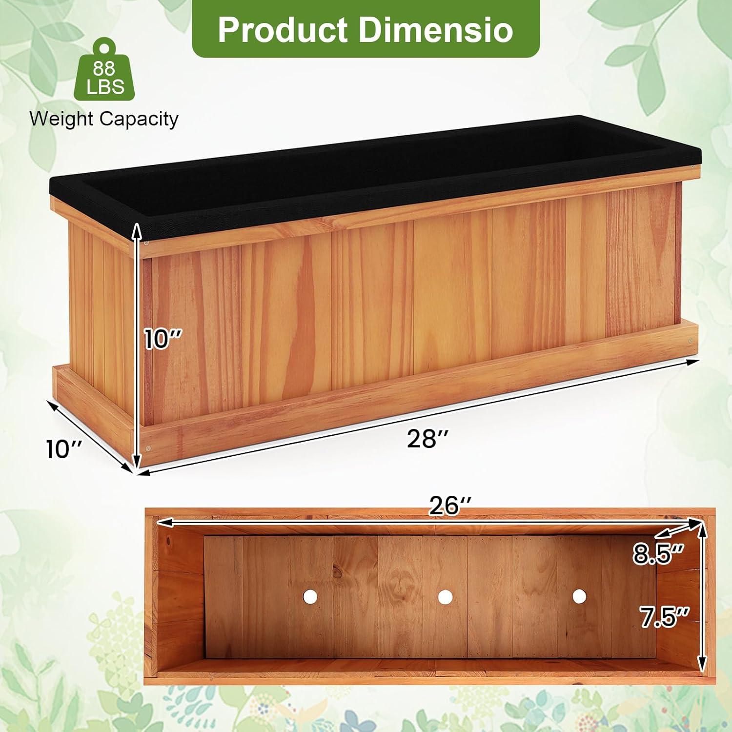 image:imageGiantex Outdoor Raised Garden Bed 40 x 13 x 12 Pine Wood Planter Box with 3 Drainage Holes Removable Bottom amp Bed Liner Rectangular Flower Container for Vegetables Herbs Indoor amp OutdoorOrange