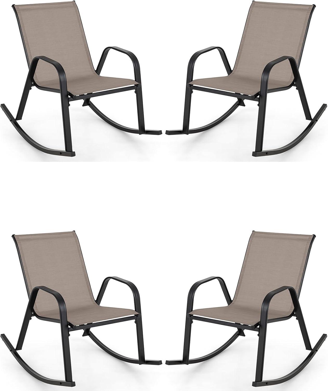 image:imageGiantex Outdoor Rocking Chairs Set of 2 Patio Rocking Chairs wBreathable Seat amp Back HeavyDuty Metal Support Ergonomic Outside Rocker for Backyard Poolside Garden 1 GreyBrown