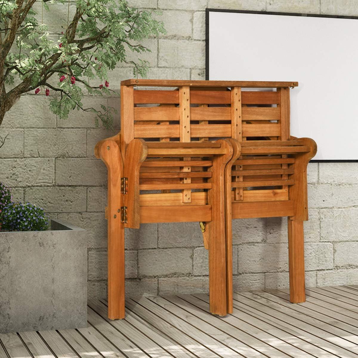 image:imageGiantex Outdoor Wood Bench 4 Ft Foldable Eucalyptus Garden Bench Two Person Loveseat Chair Solid with Curved Backrest and Armrest Ideal for Patio Porch or Balcony TeakTeak