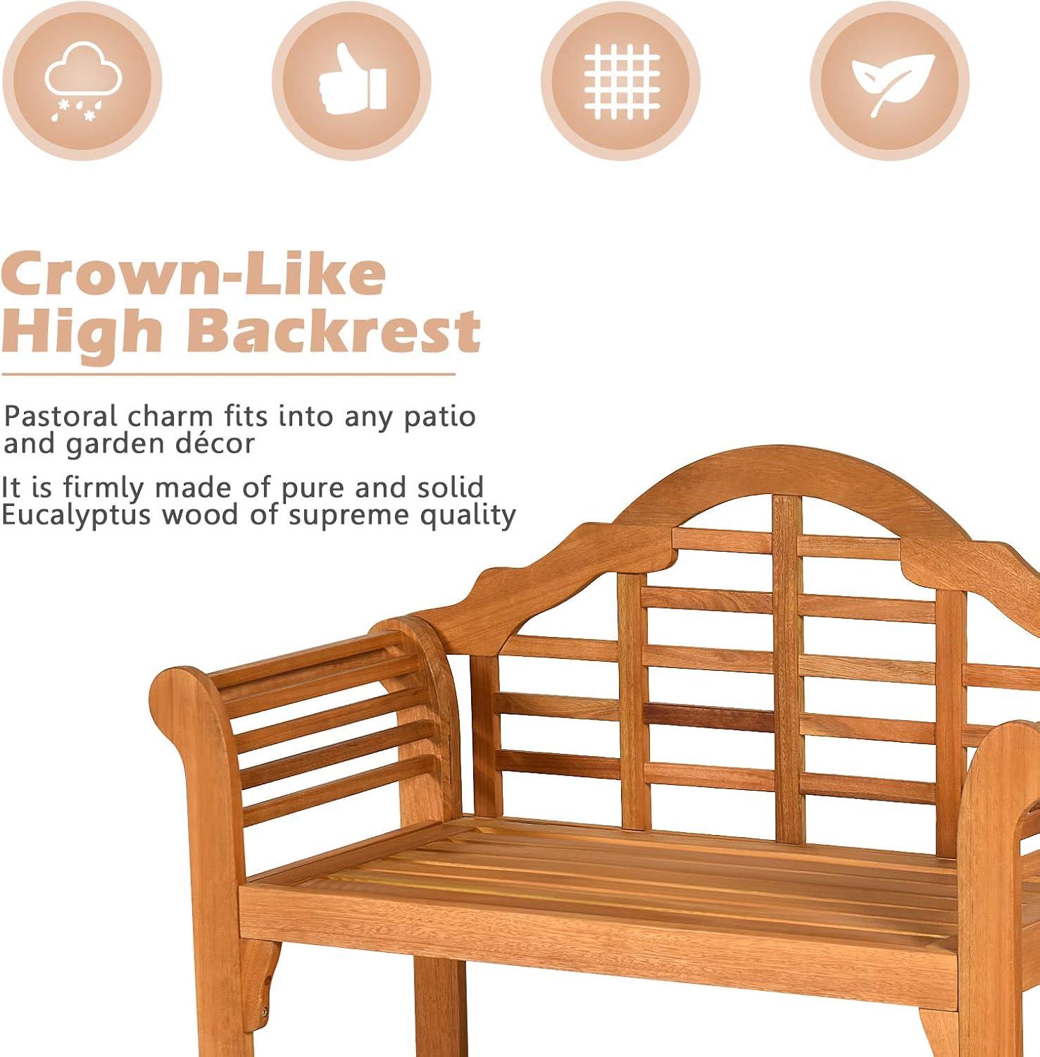 image:imageGiantex Outdoor Wood Bench 4 Ft Foldable Eucalyptus Garden Bench Two Person Loveseat Chair Solid with Curved Backrest and Armrest Ideal for Patio Porch or Balcony TeakTeak