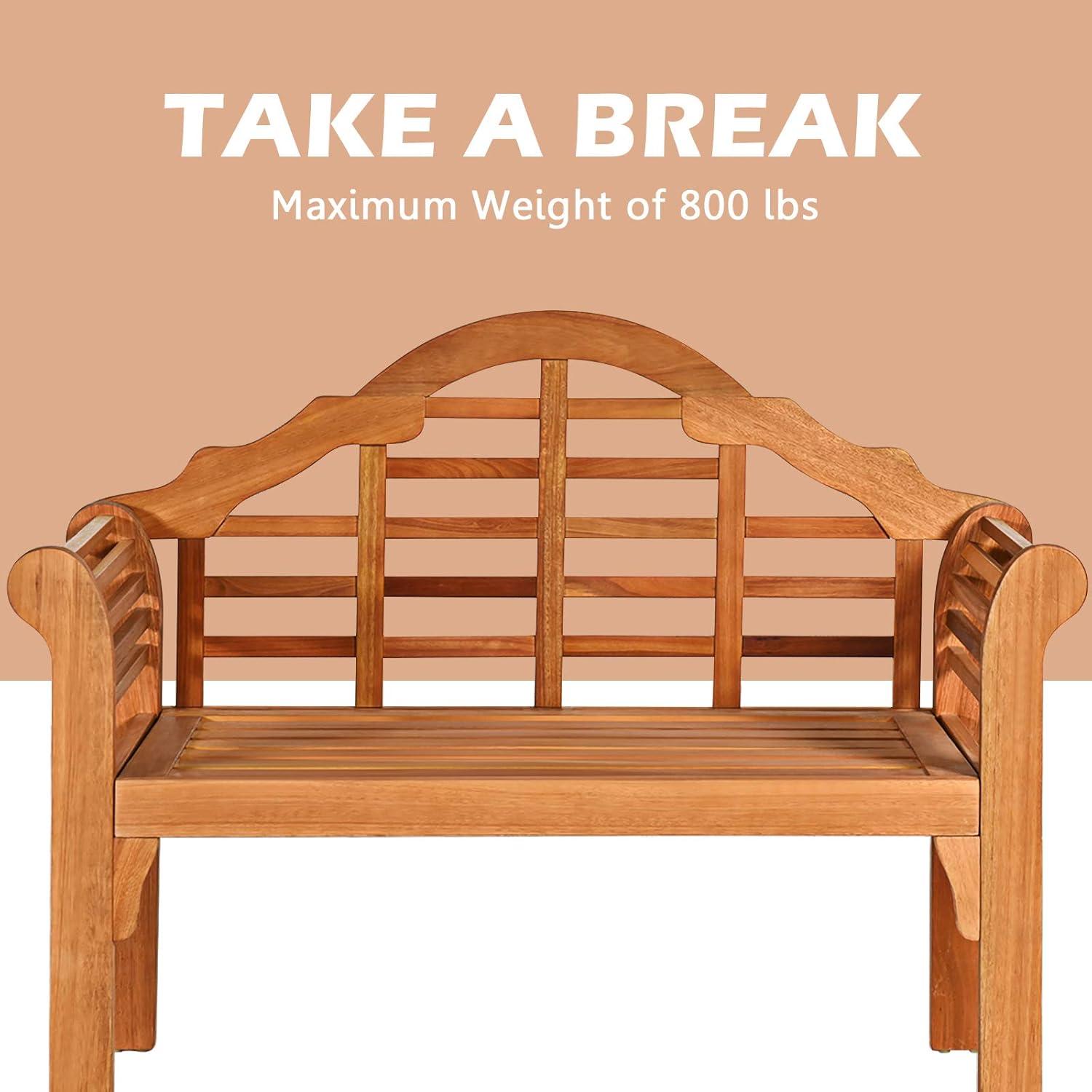 image:imageGiantex Outdoor Wood Bench 4 Ft Foldable Eucalyptus Garden Bench Two Person Loveseat Chair Solid with Curved Backrest and Armrest Ideal for Patio Porch or Balcony TeakTeak