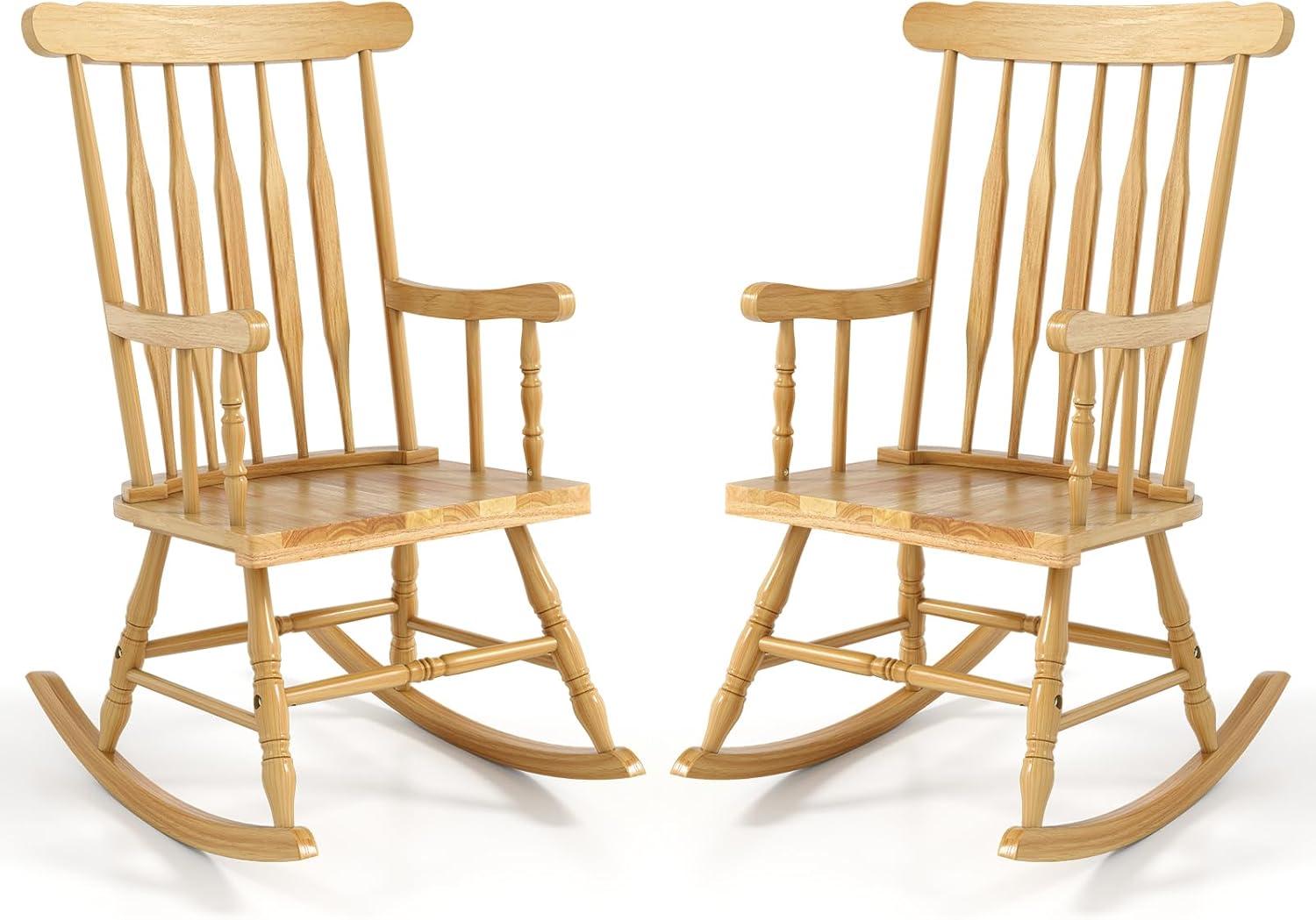 image:imageGiantex Outdoor Wood Rocking Chair Patio Rocking Chair with Solid Rubber Wood Frame Slat Back Outside amp Indoor Rocker for Garden Poolside Balcony Backyard Lawn Front Porch Rocker NaturalNatural