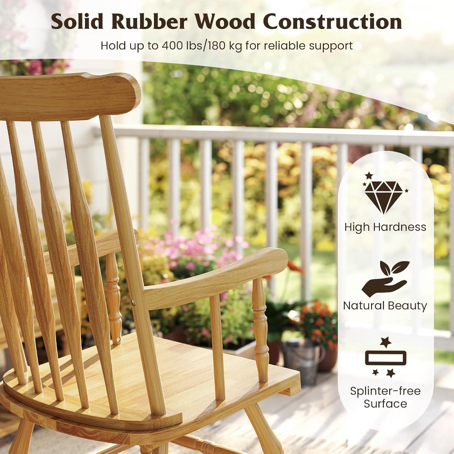 image:imageGiantex Outdoor Wood Rocking Chair Patio Rocking Chair with Solid Rubber Wood Frame Slat Back Outside amp Indoor Rocker for Garden Poolside Balcony Backyard Lawn Front Porch Rocker NaturalNatural