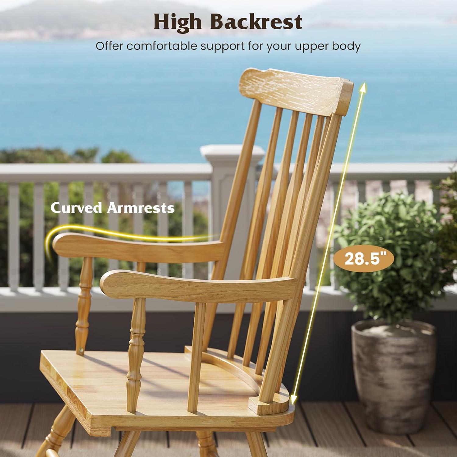 image:imageGiantex Outdoor Wood Rocking Chair Patio Rocking Chair with Solid Rubber Wood Frame Slat Back Outside amp Indoor Rocker for Garden Poolside Balcony Backyard Lawn Front Porch Rocker NaturalNatural