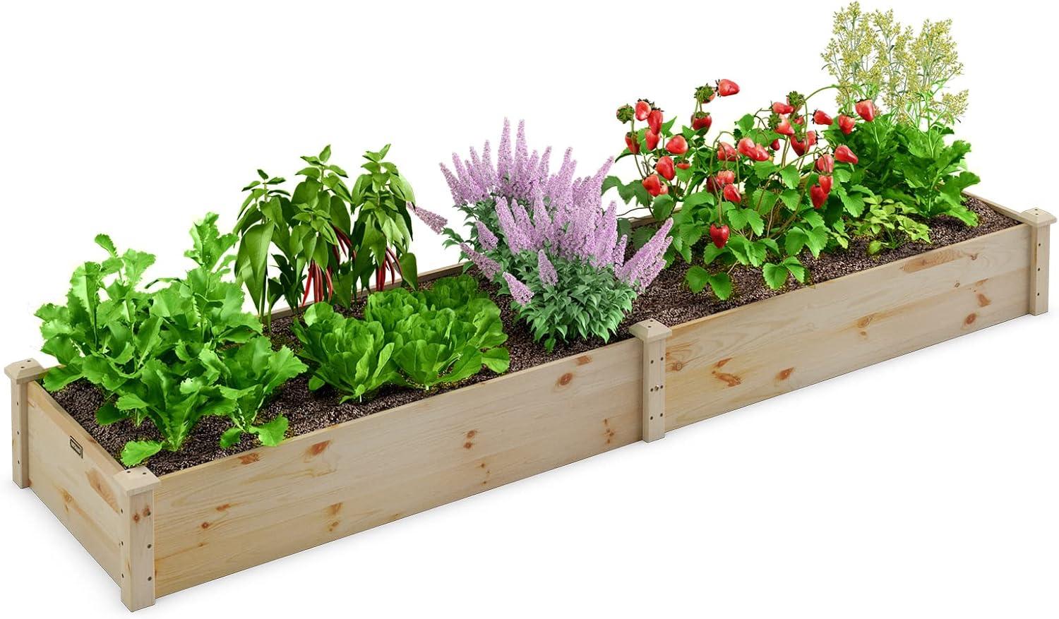 image:imageGiantex Raised Garden Bed 95 Lx24 Wx10 H Outdoor Wood Planter Box for Vegetables Flowers Herbs Fruits EasyAssembly Wooden Planter Raised Bed for Backyard Garden Lawn