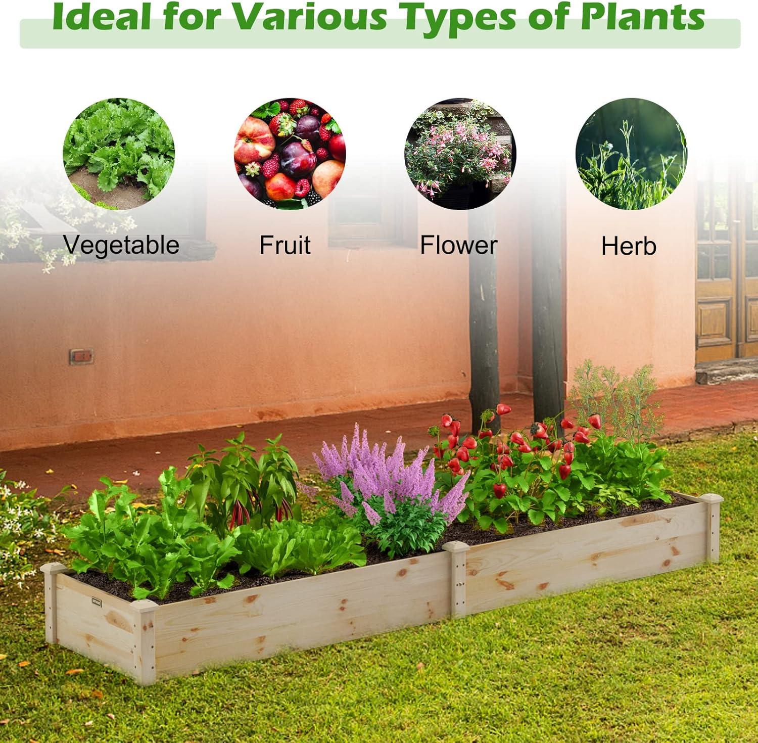 image:imageGiantex Raised Garden Bed 95 Lx24 Wx10 H Outdoor Wood Planter Box for Vegetables Flowers Herbs Fruits EasyAssembly Wooden Planter Raised Bed for Backyard Garden Lawn