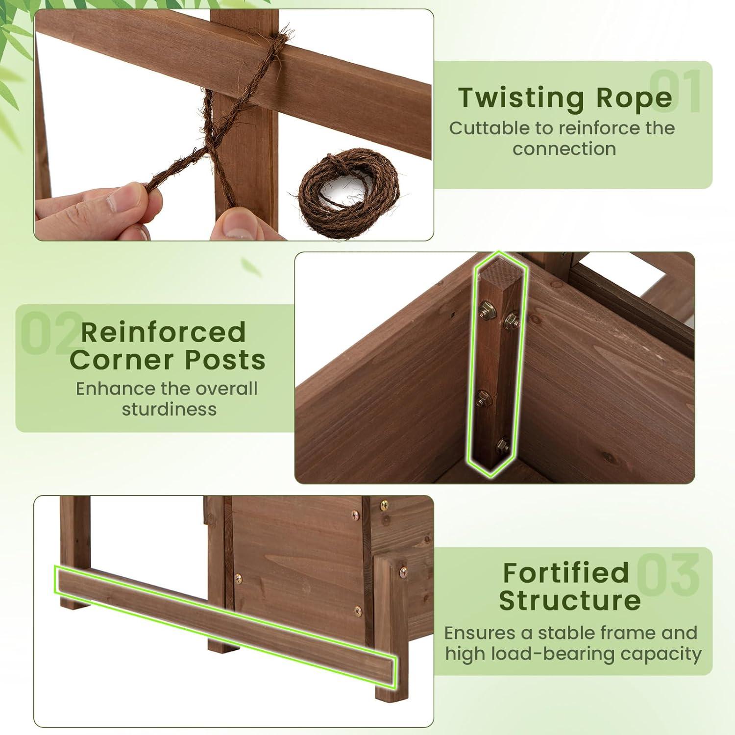 image:imageGiantex Raised Garden Bed with Legs and Trellis 2Tier Standing Planter Box with Drain Holes Outdoor Elevated Garden Trellis for Vine Climbing Flower Vegetable Fruit Herb Growing Rustic Brown1