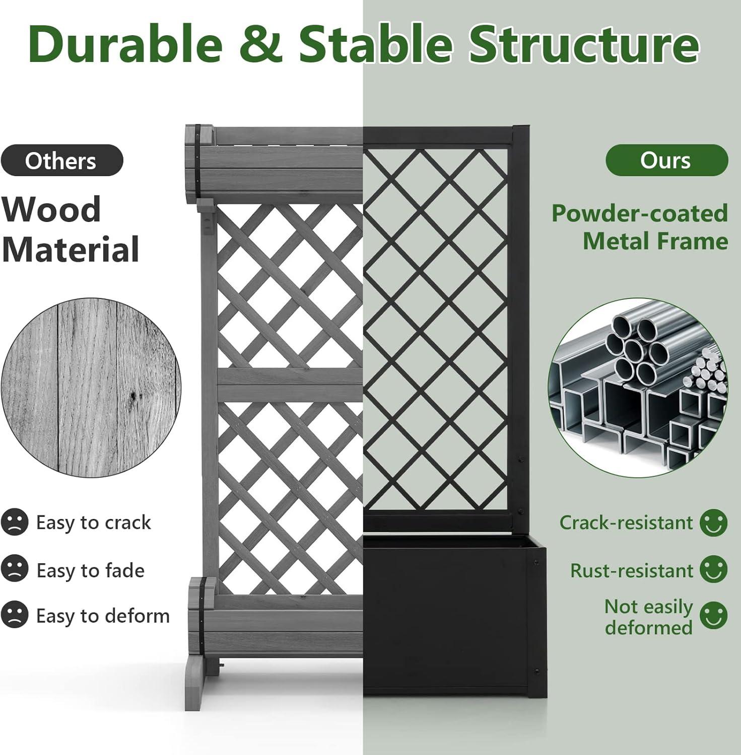 image:imageGiantex Raised Garden Bed with Trellis 44 Metal Vertical Planter with Garden Trellis Diamond Lattice for Vine Plant Flower Climbing Indoor amp Outdoor Use for Yard Garden BalconyBlack