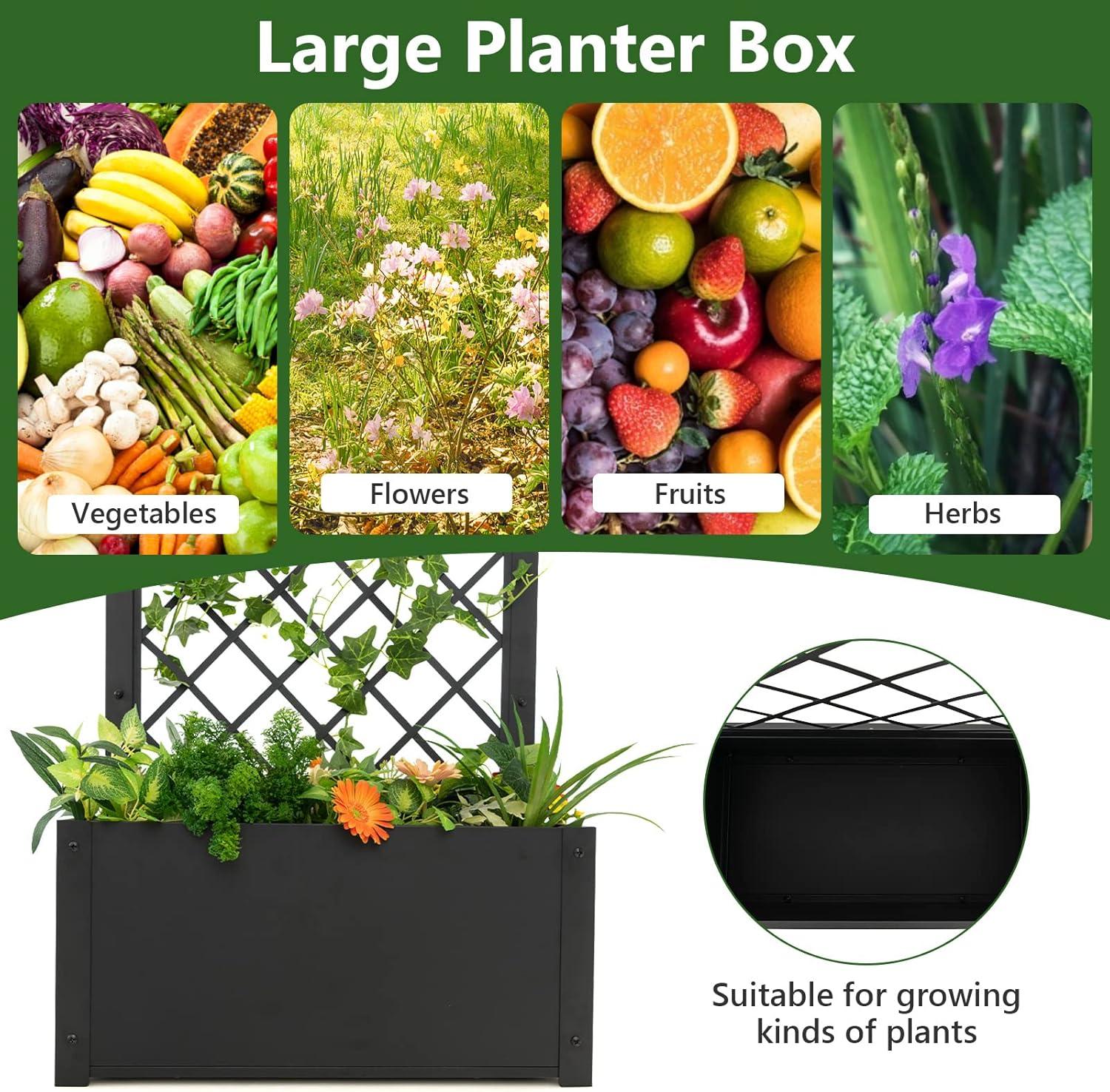 image:imageGiantex Raised Garden Bed with Trellis 44 Metal Vertical Planter with Garden Trellis Diamond Lattice for Vine Plant Flower Climbing Indoor amp Outdoor Use for Yard Garden BalconyBlack