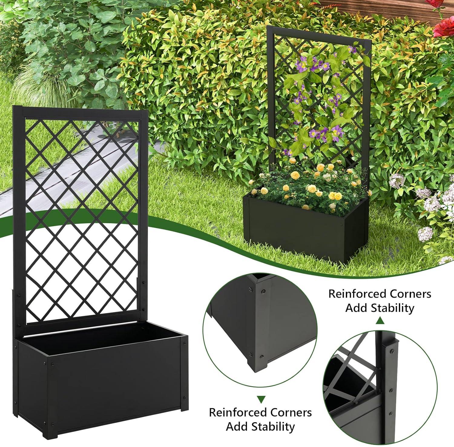 image:imageGiantex Raised Garden Bed with Trellis 44 Metal Vertical Planter with Garden Trellis Diamond Lattice for Vine Plant Flower Climbing Indoor amp Outdoor Use for Yard Garden BalconyBlack