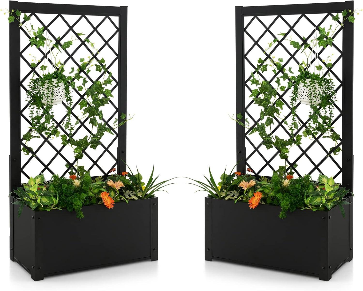 image:imageGiantex Raised Garden Bed with Trellis 44 Metal Vertical Planter with Garden Trellis Diamond Lattice for Vine Plant Flower Climbing Indoor amp Outdoor Use for Yard Garden BalconyBlack