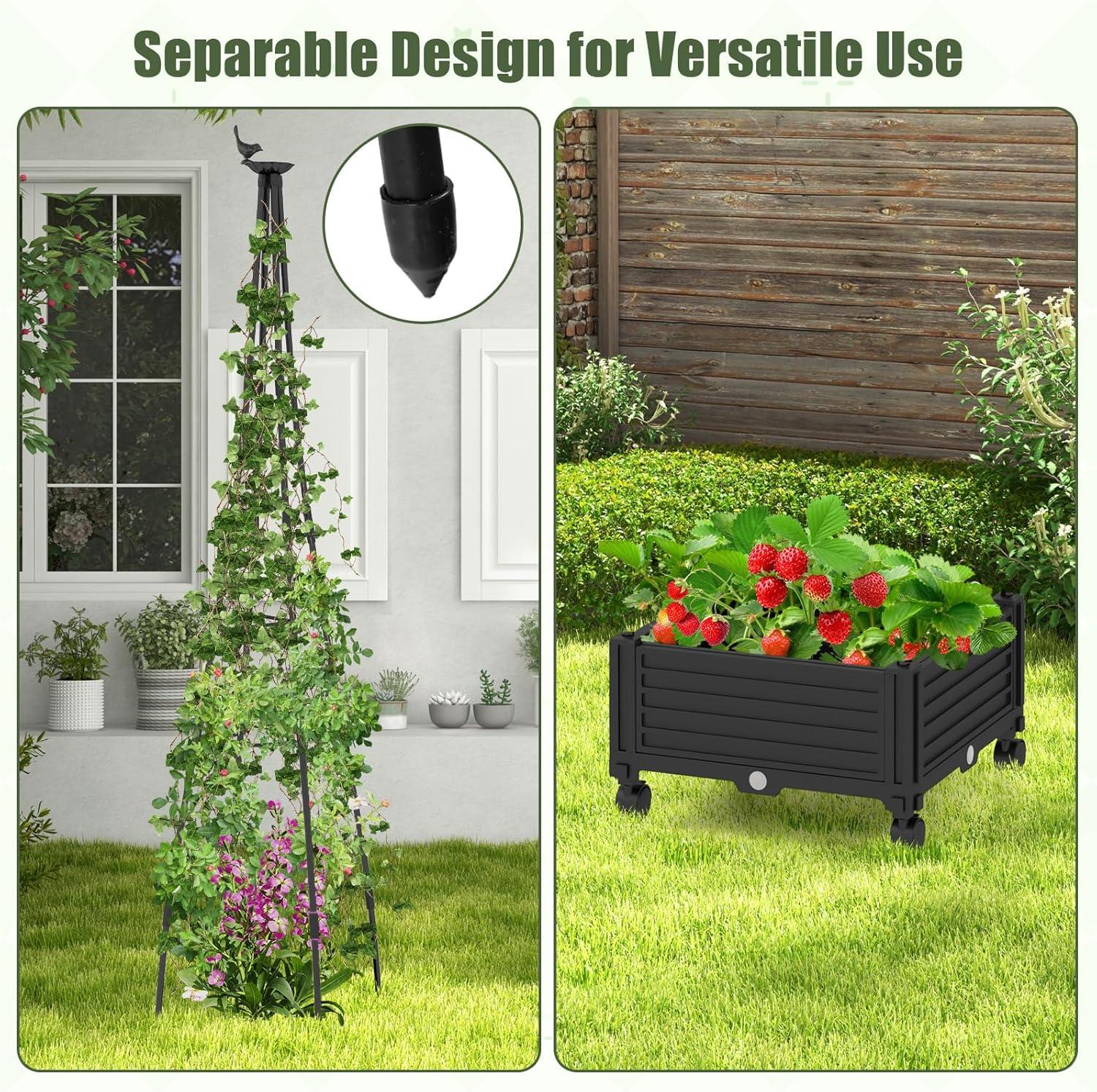 image:imageGiantex Rolling Raised Garden Bed with Climbing Trellis Obelisk amp Bird Top 11 Fasten Straps Gloves Planter Garden Boxes on Wheels SelfWatering System PECoated Metal Rack1