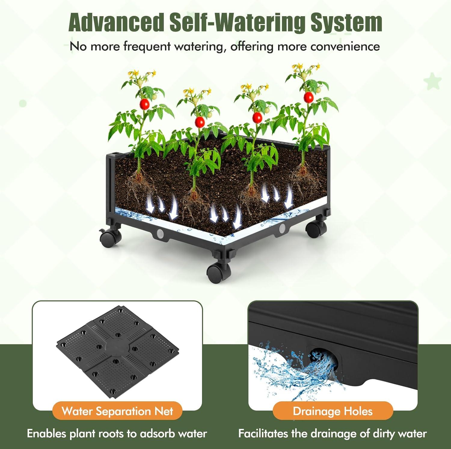 image:imageGiantex Rolling Raised Garden Bed with Climbing Trellis Obelisk amp Bird Top 11 Fasten Straps Gloves Planter Garden Boxes on Wheels SelfWatering System PECoated Metal Rack2