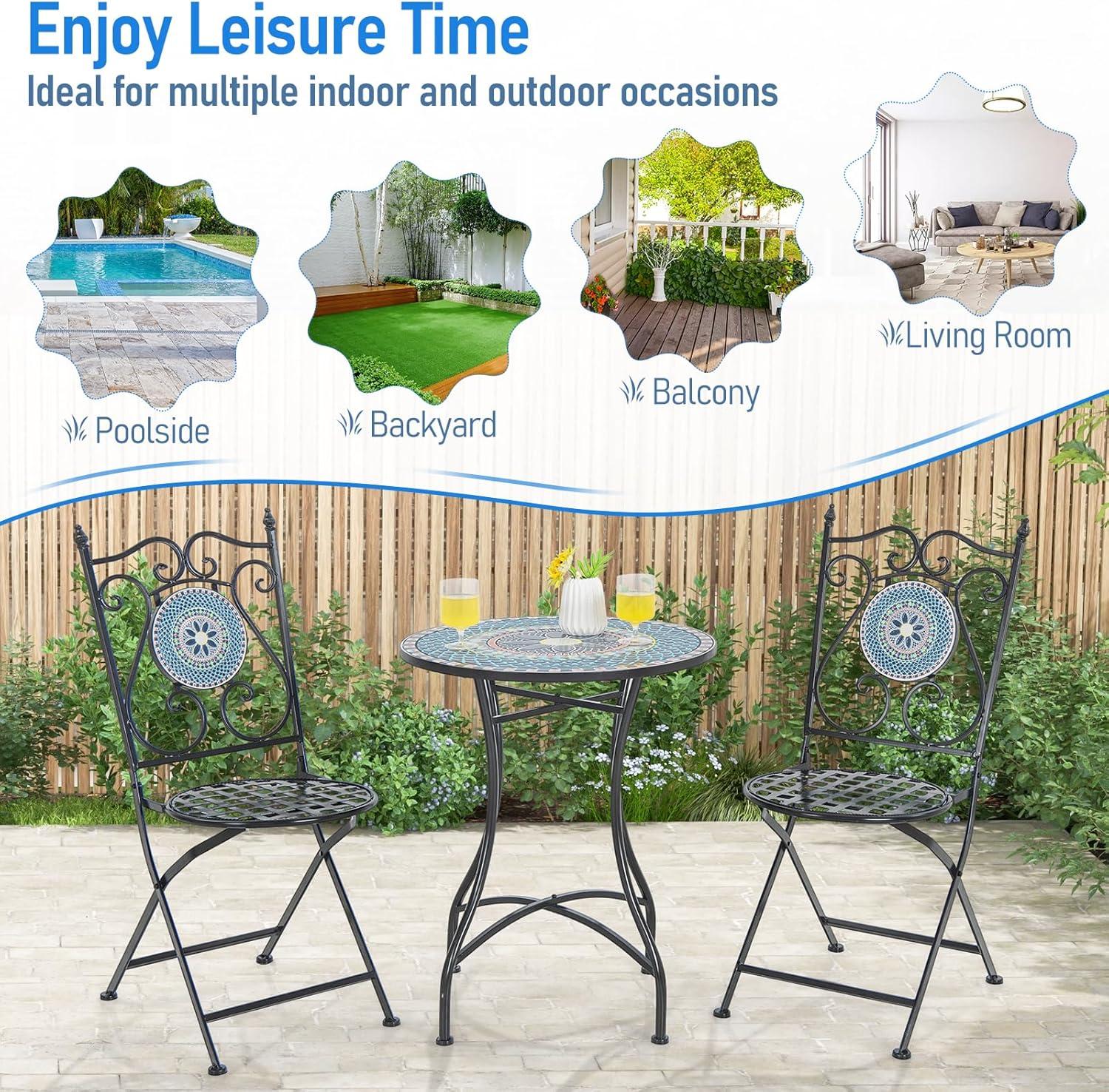 image:imageGiantex Set of 2 Patio Folding Chairs Mosaic Bistro Chairs wBackrest amp Round Seat HeavyDuty Metal Frame 330lbs Capacity Outdoor Use for Porch Balcony LawnMulticolor Floral Pattern