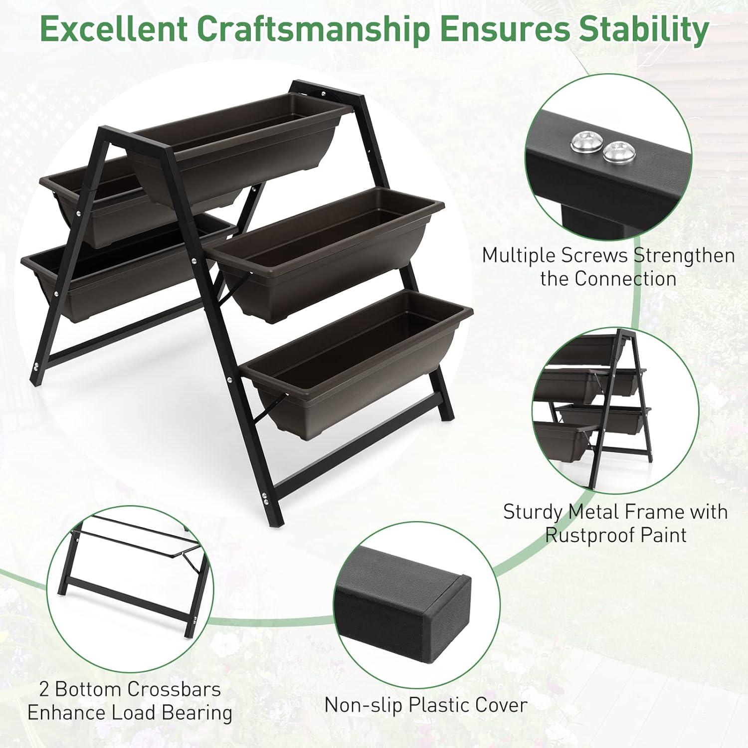 image:imageGiantex Set of 2 Vertical Raised Garden Bed 5 Planter Boxes Container wDrainage Holes 31 H Freestanding HeavyDuty Metal Frame Indoor Outdoor Raised Bed for Vegetables Herbs Flowers to Grow2