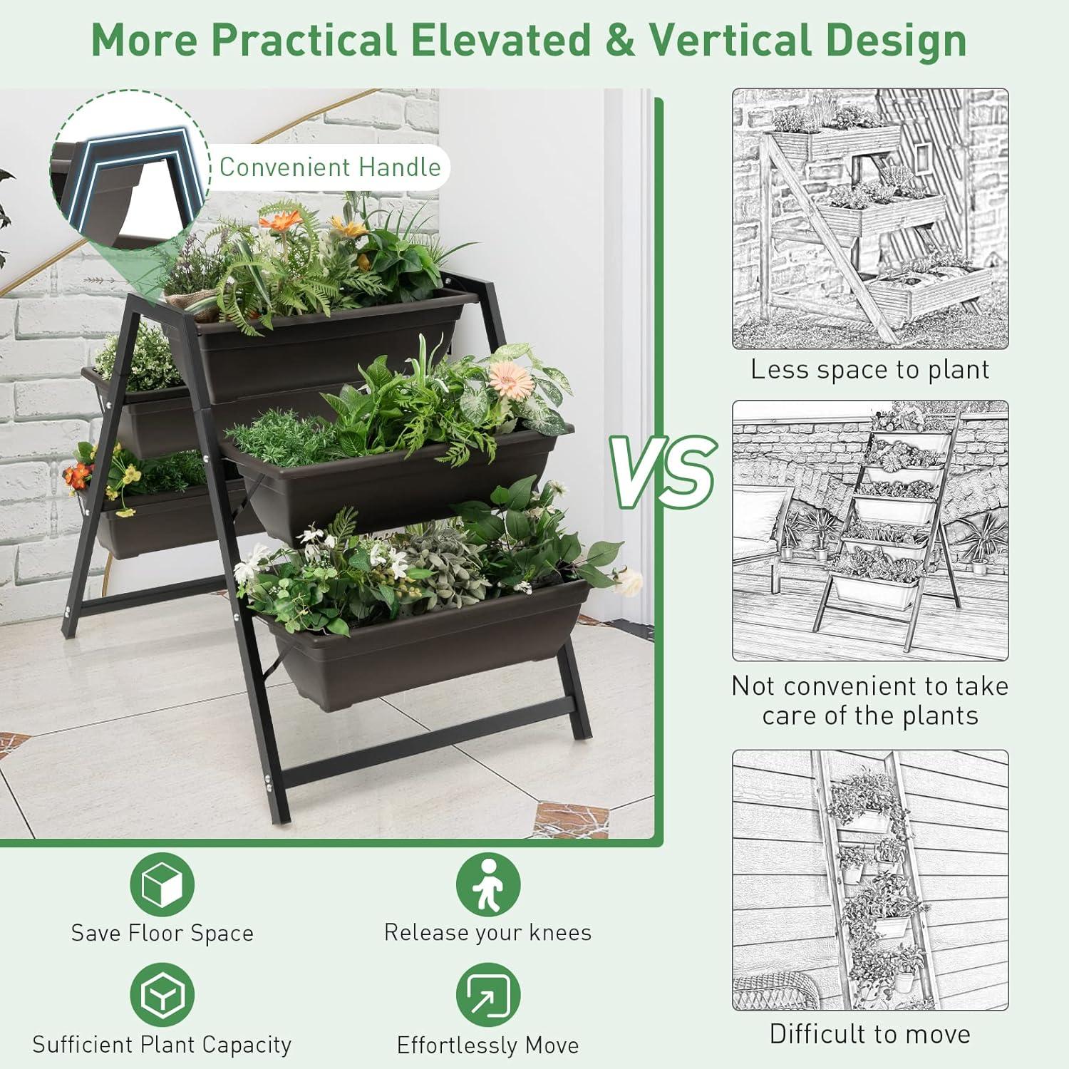 image:imageGiantex Set of 2 Vertical Raised Garden Bed 5 Planter Boxes Container wDrainage Holes 31 H Freestanding HeavyDuty Metal Frame Indoor Outdoor Raised Bed for Vegetables Herbs Flowers to Grow2