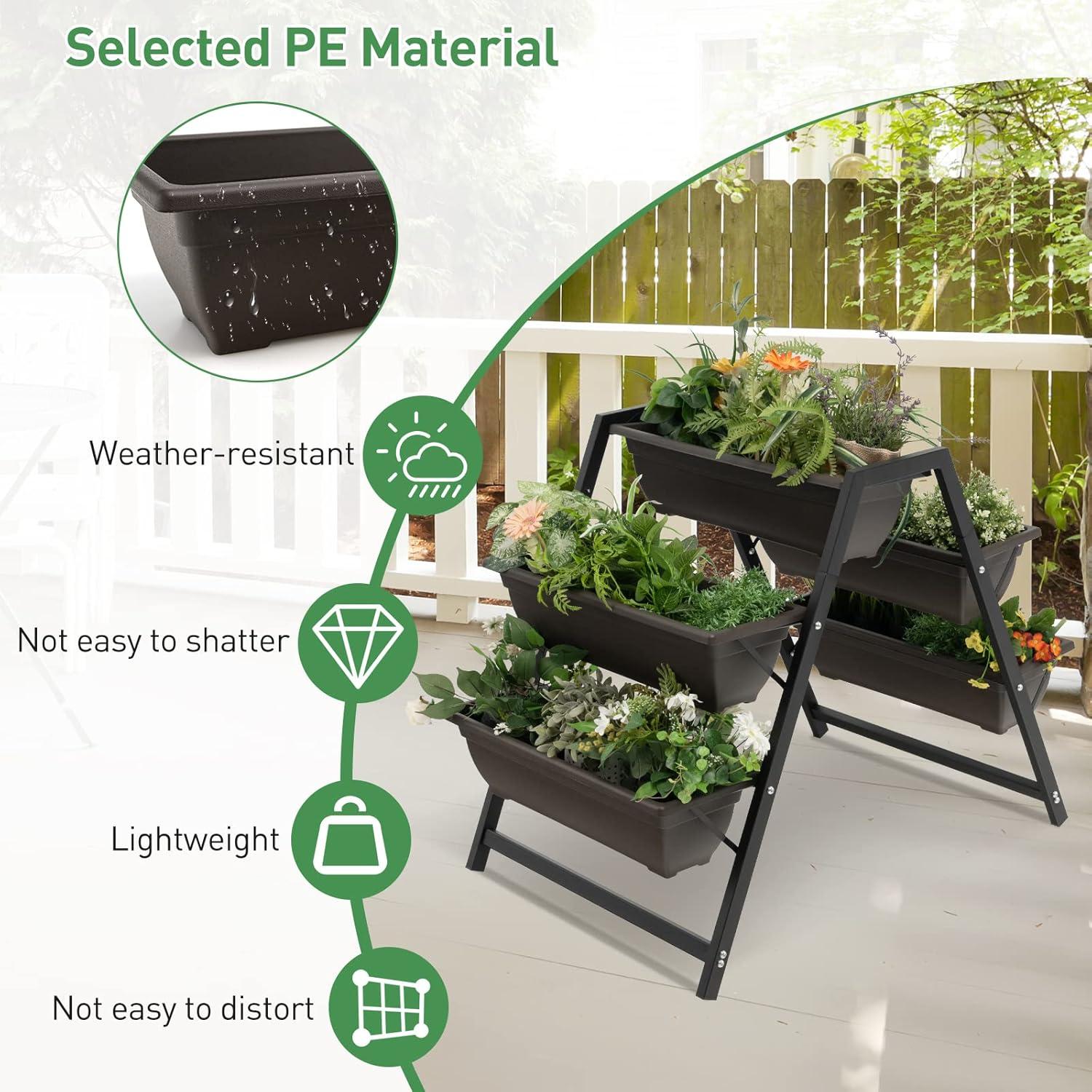 image:imageGiantex Set of 2 Vertical Raised Garden Bed 5 Planter Boxes Container wDrainage Holes 31 H Freestanding HeavyDuty Metal Frame Indoor Outdoor Raised Bed for Vegetables Herbs Flowers to Grow2